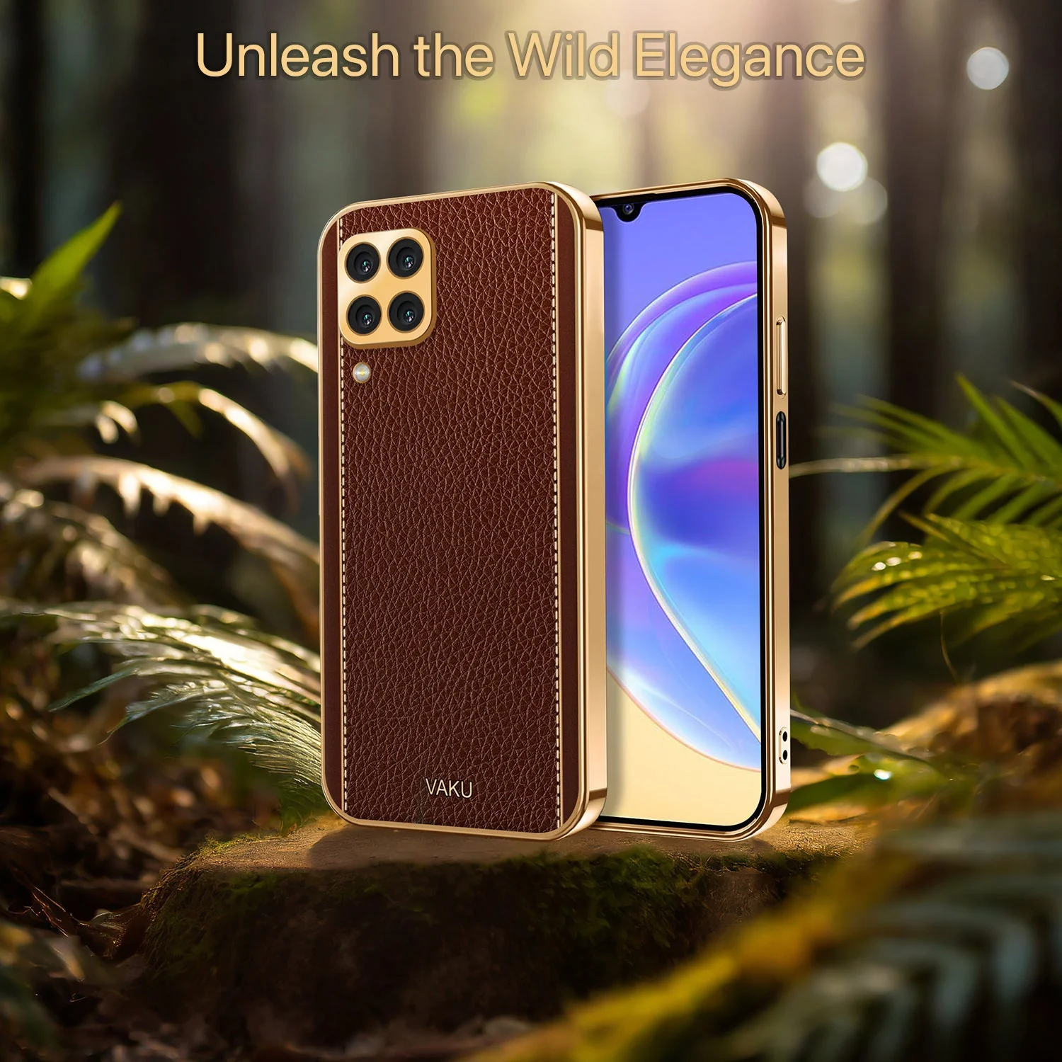 Vaku® Samsung Galaxy M32 Luxemberg Series Leather Stitched Gold Electroplated Soft TPU Back Cover - Image 16