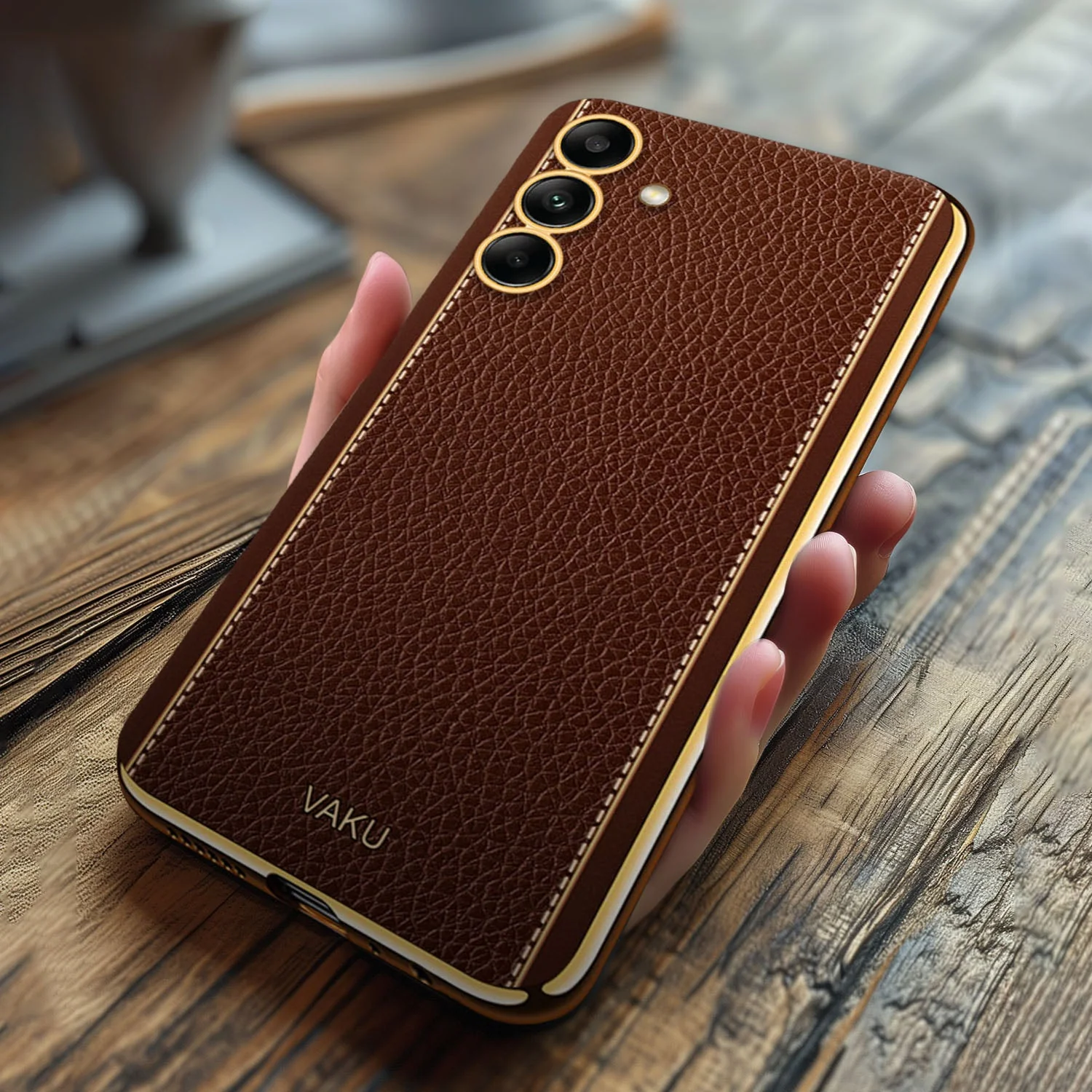 Vaku® Samsung Galaxy M34 5G Luxemberg Leather Pattern Gold Electroplated Soft TPU Back Cover
