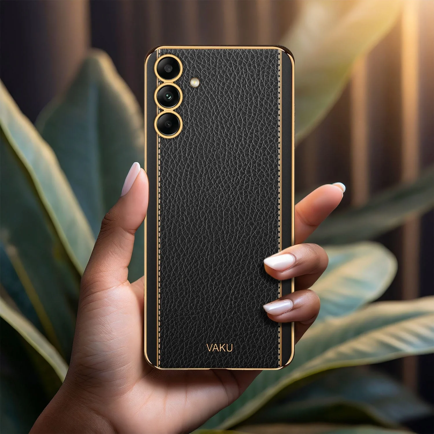 Vaku® Samsung Galaxy M34 5G Luxemberg Leather Pattern Gold Electroplated Soft TPU Back Cover - Image 12
