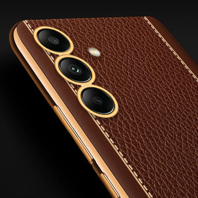 Vaku® Samsung Galaxy M34 5G Luxemberg Leather Pattern Gold Electroplated Soft TPU Back Cover - Image 8