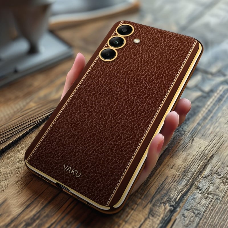 Vaku® Samsung Galaxy S23 FE Luxemberg Leather Pattern Gold Electroplated Soft TPU Back Cover