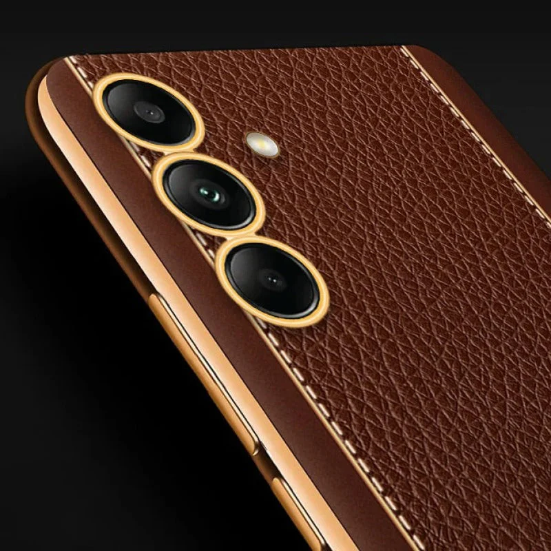 Vaku® Samsung Galaxy S23 FE Luxemberg Leather Pattern Gold Electroplated Soft TPU Back Cover - Image 4