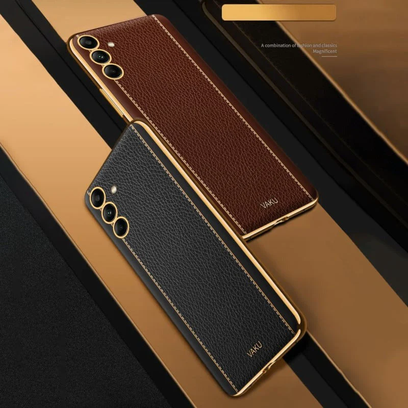 Vaku® Samsung Galaxy S23 FE Luxemberg Leather Pattern Gold Electroplated Soft TPU Back Cover - Image 7