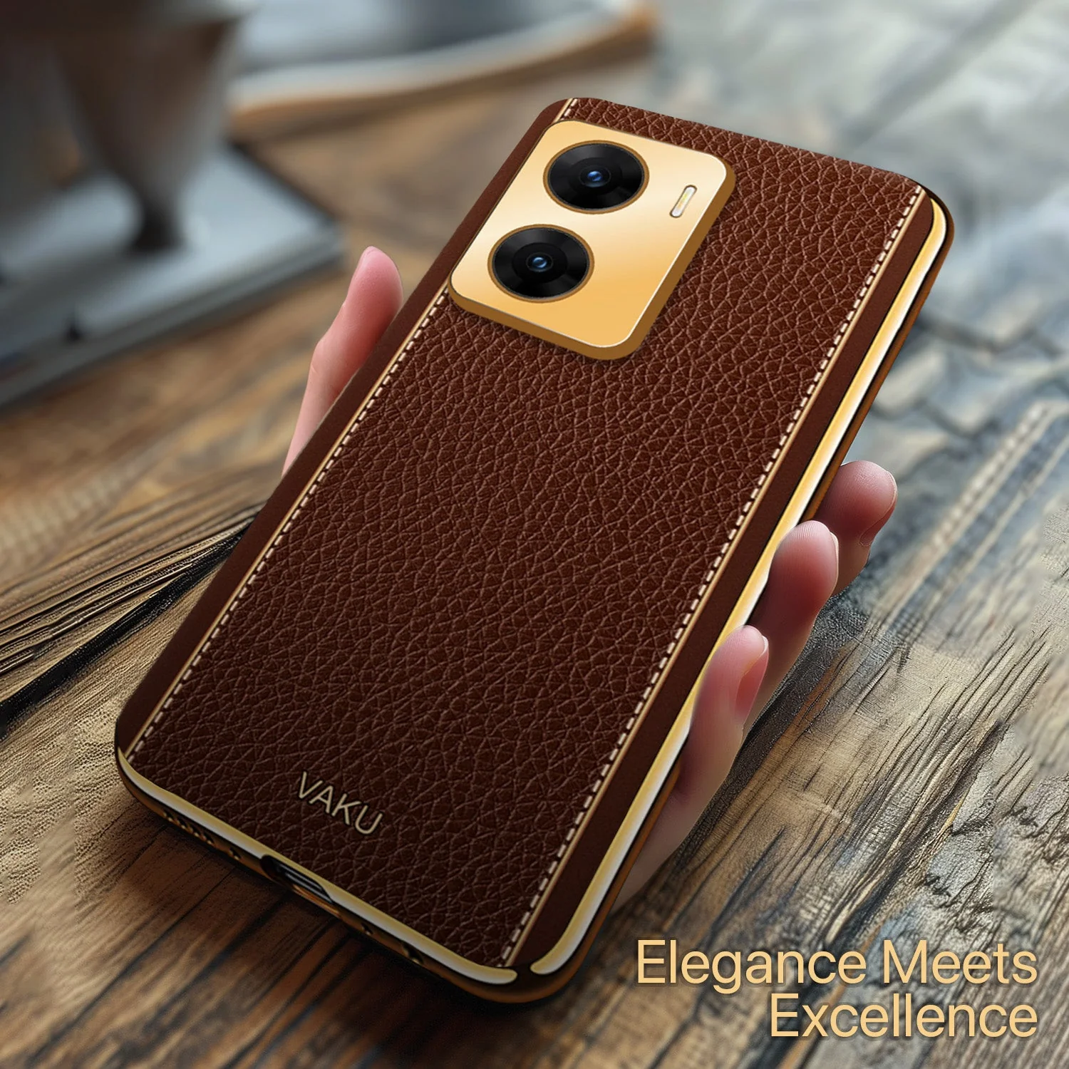Vaku® Vivo V29e 5G Luxemberg Leather Pattern Gold Electroplated Soft TPU Back Cover