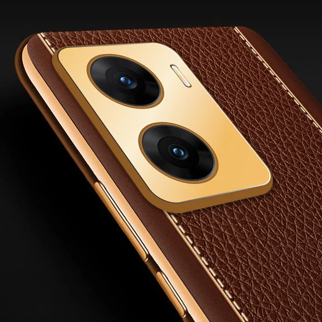 Vaku® Vivo V29e 5G Luxemberg Leather Pattern Gold Electroplated Soft TPU Back Cover - Image 12
