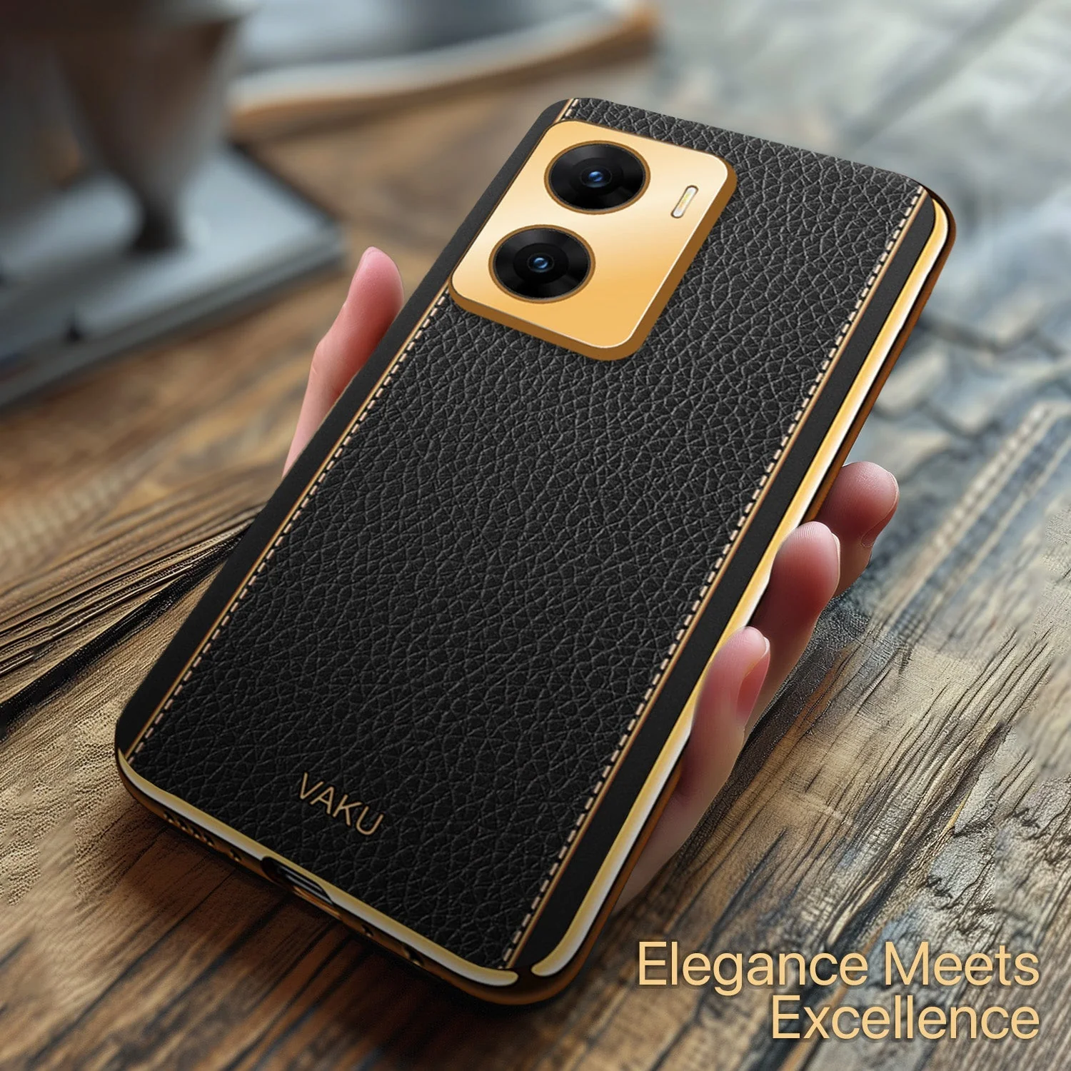 Vaku® Vivo V29e 5G Luxemberg Leather Pattern Gold Electroplated Soft TPU Back Cover - Image 14