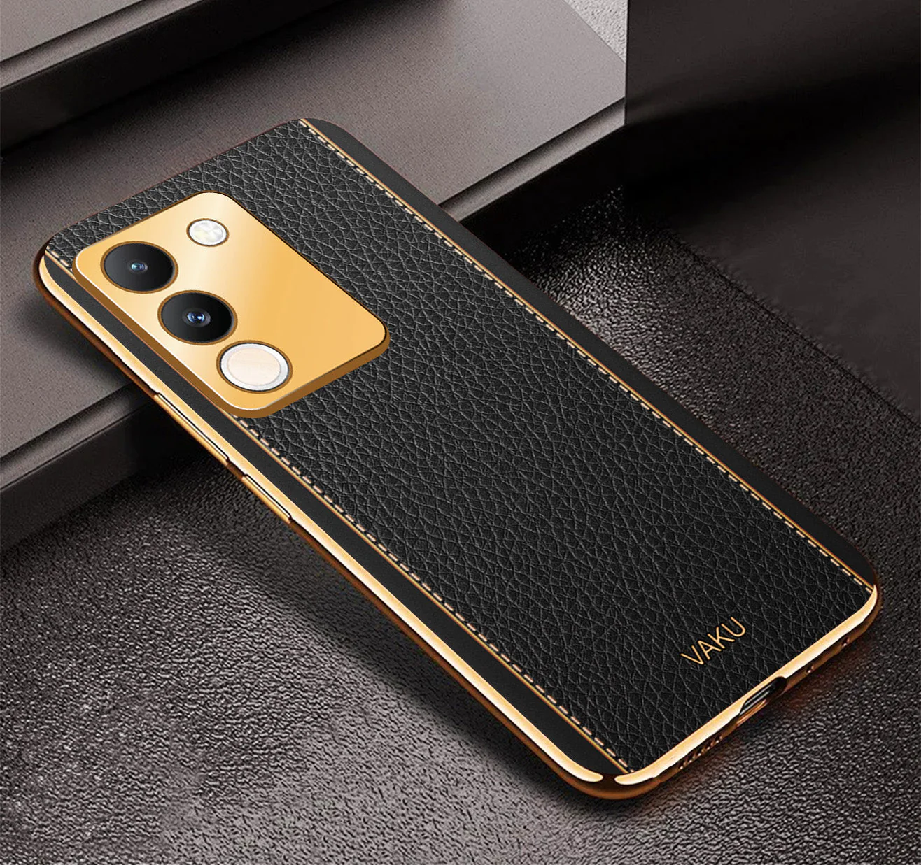 Vaku® Vivo Y200 5G Luxemberg Leather Pattern Gold Electroplated Soft TPU Back Cover - Image 4