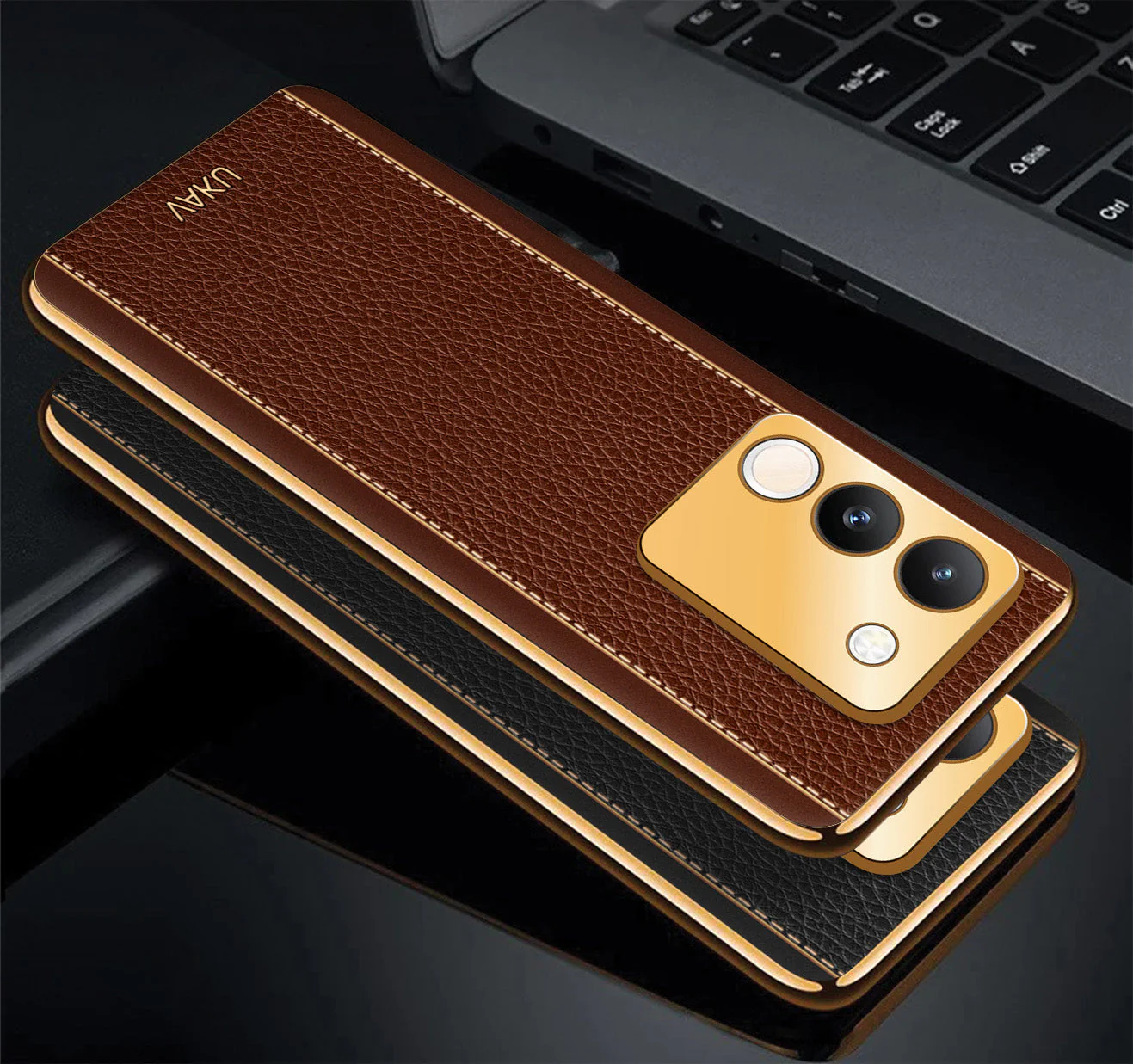 Vaku® Vivo Y200 5G Luxemberg Leather Pattern Gold Electroplated Soft TPU Back Cover - Image 9
