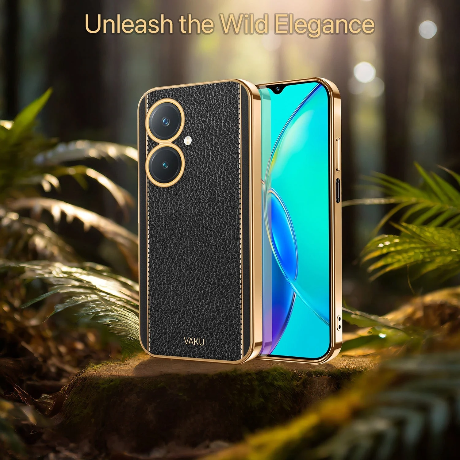 Vaku® Vivo Y27 Luxemberg Series Leather Stitched Gold Electroplated Soft TPU Back Cover - Image 10