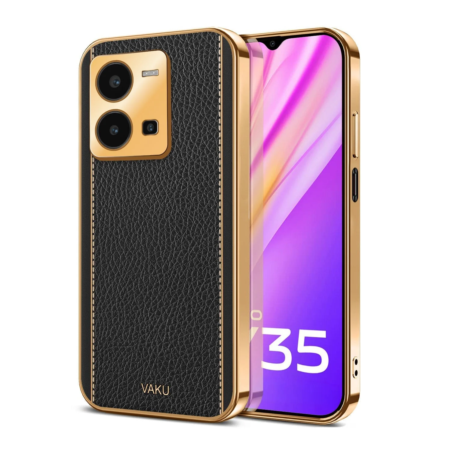 Vaku® Vivo Y35 4G Luxemberg Leather Pattern Gold Electroplated Soft TPU Back Cover - Image 10
