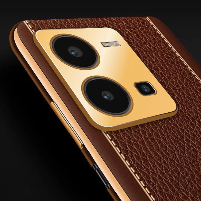 Vaku® Vivo Y35 4G Luxemberg Leather Pattern Gold Electroplated Soft TPU Back Cover - Image 5