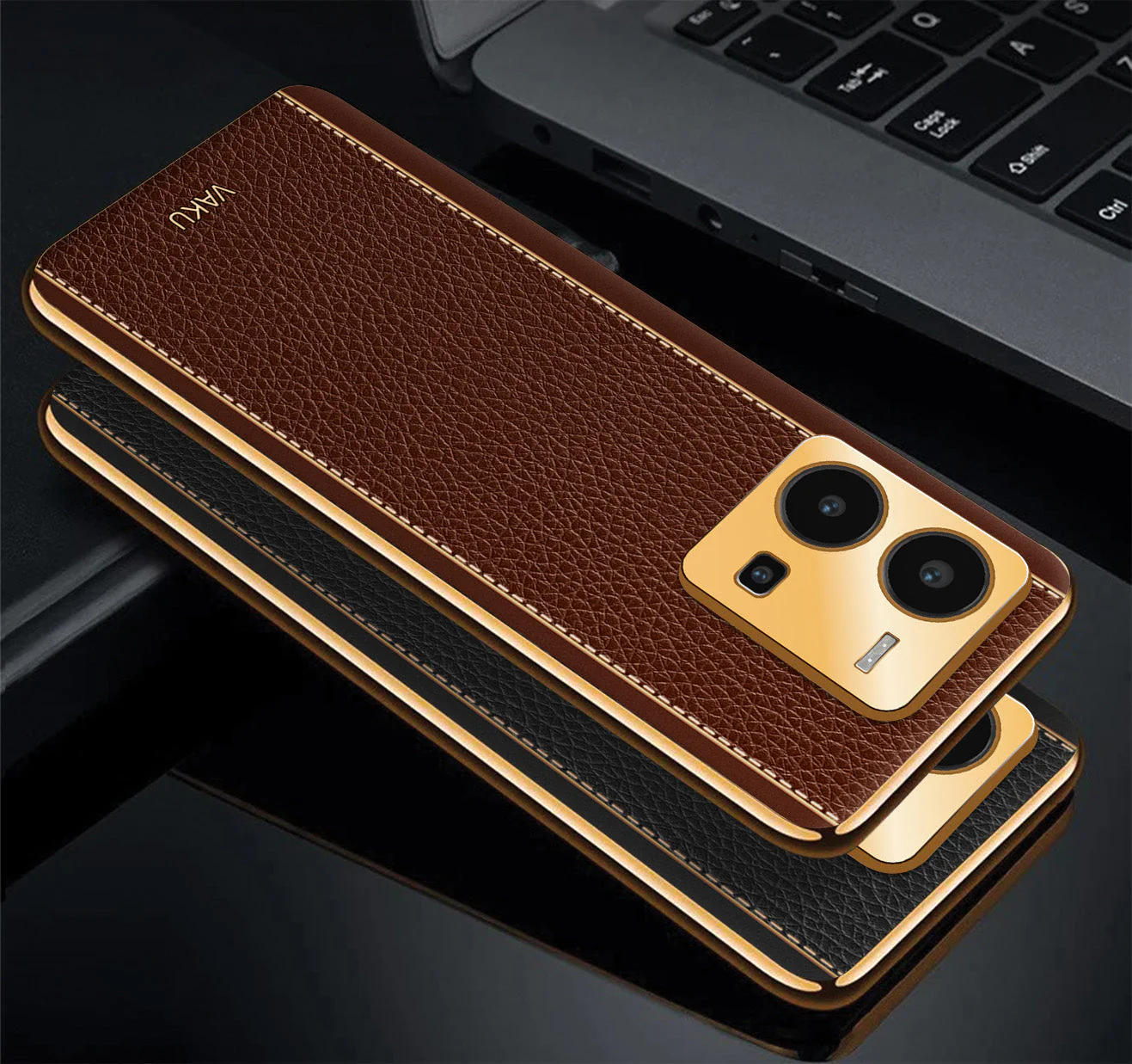Vaku® Vivo Y35 4G Luxemberg Leather Pattern Gold Electroplated Soft TPU Back Cover - Image 6