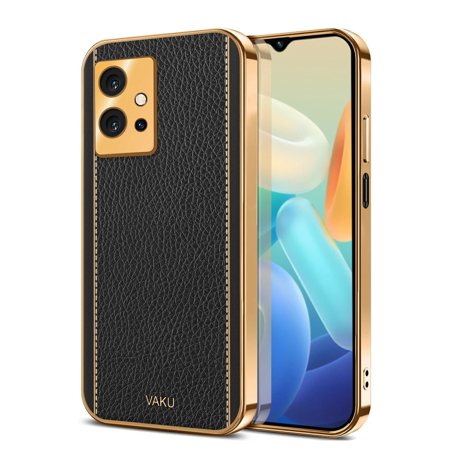 Vaku® Vivo Y55s 5G Luxemberg Leather Pattern Gold Electroplated Soft TPU Back Cover - Image 12