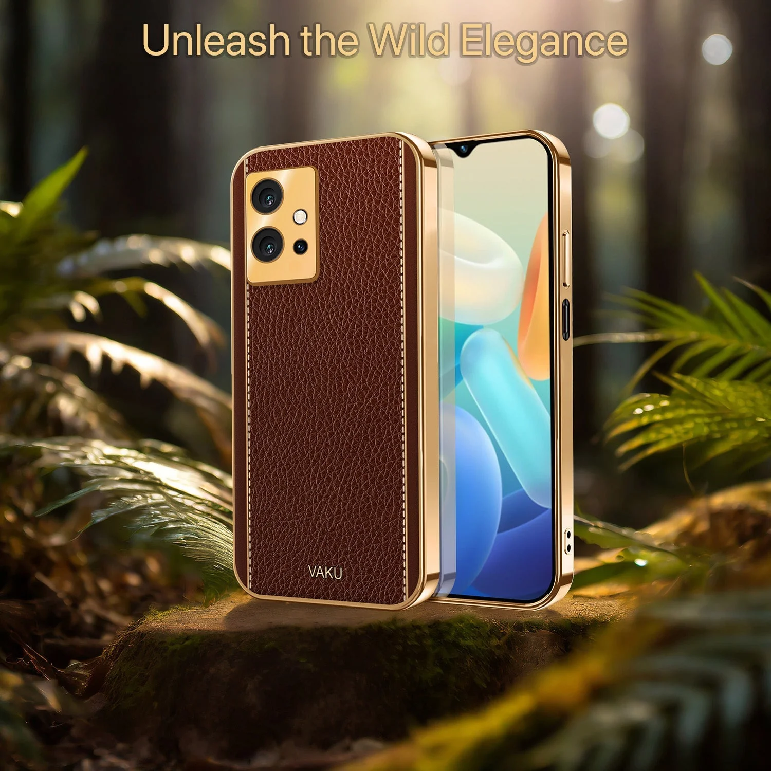 Vaku® Vivo Y55s 5G Luxemberg Leather Pattern Gold Electroplated Soft TPU Back Cover - Image 14