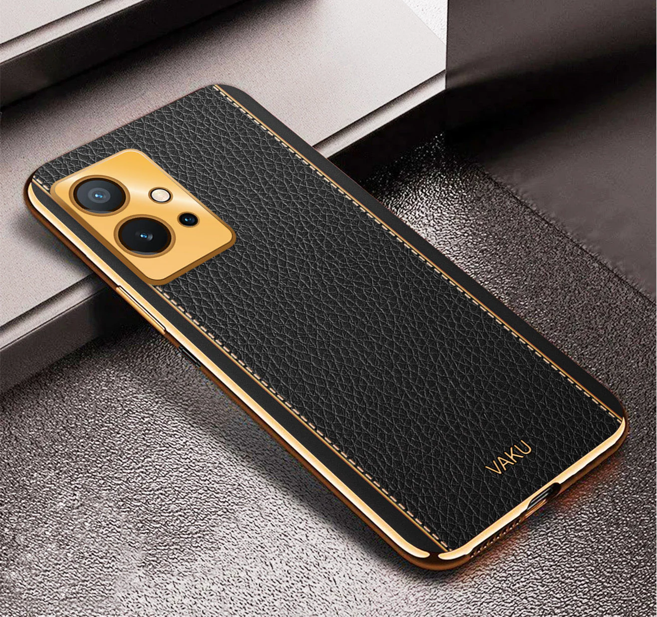 Vaku® Vivo Y55s 5G Luxemberg Leather Pattern Gold Electroplated Soft TPU Back Cover - Image 16