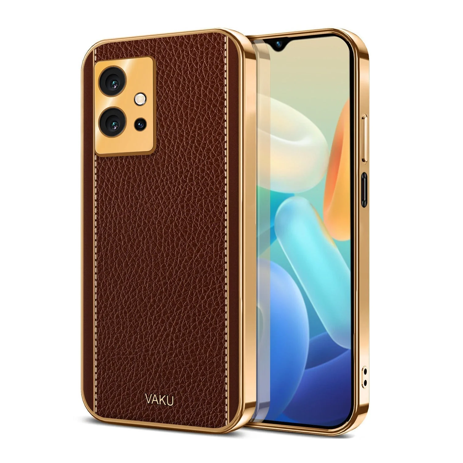 Vaku® Vivo Y55s 5G Luxemberg Leather Pattern Gold Electroplated Soft TPU Back Cover - Image 18