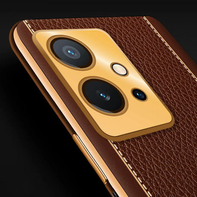 Vaku® Vivo Y55s 5G Luxemberg Leather Pattern Gold Electroplated Soft TPU Back Cover - Image 4