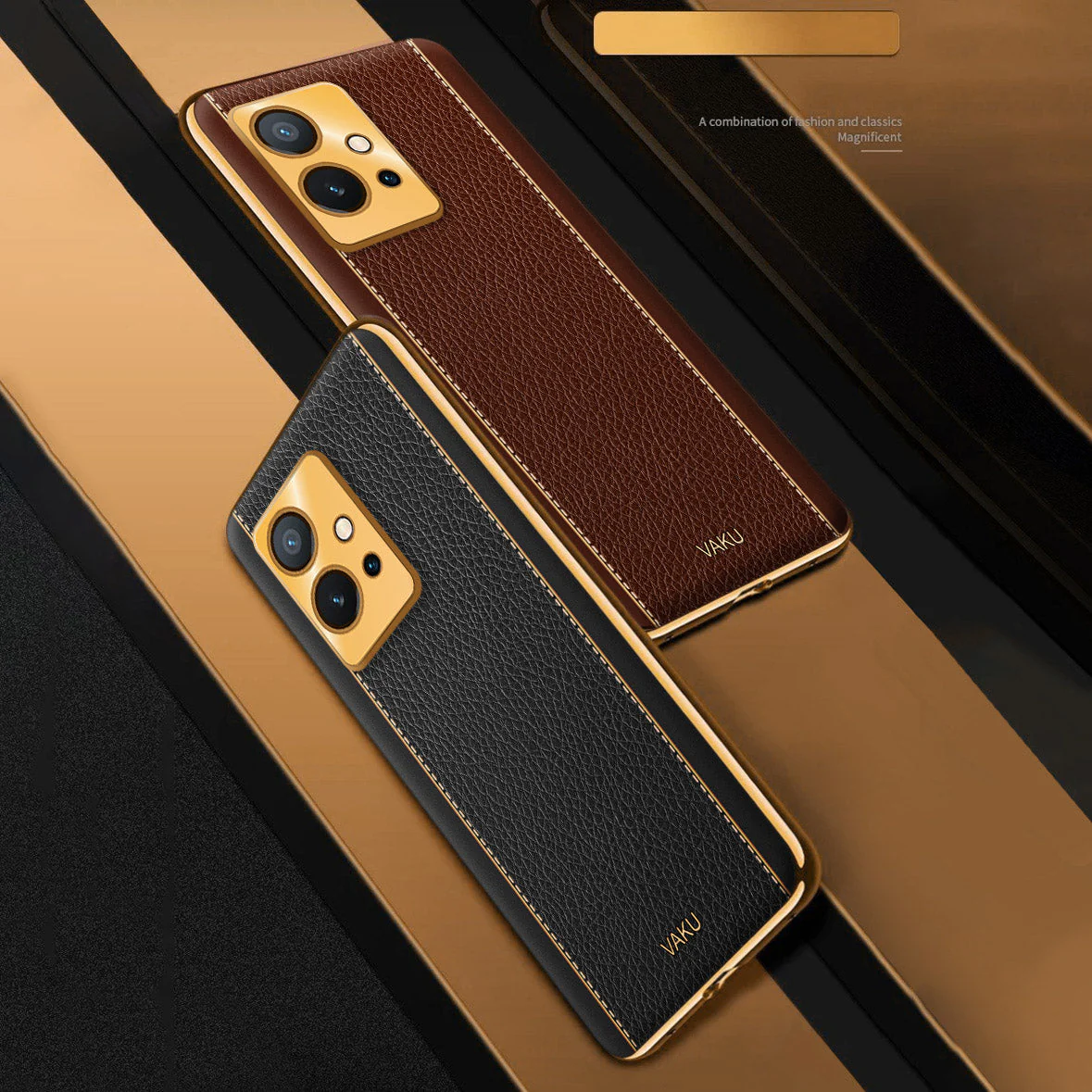 Vaku® Vivo Y55s 5G Luxemberg Leather Pattern Gold Electroplated Soft TPU Back Cover - Image 6