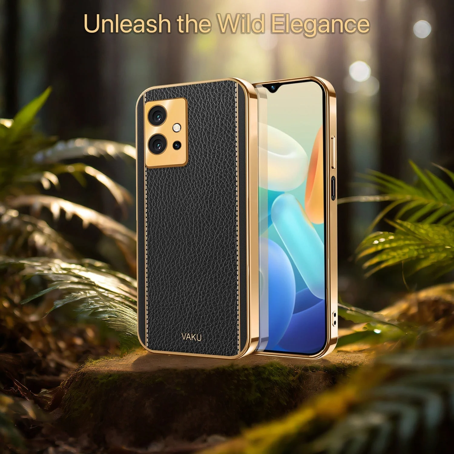 Vaku® Vivo Y55s 5G Luxemberg Leather Pattern Gold Electroplated Soft TPU Back Cover - Image 9