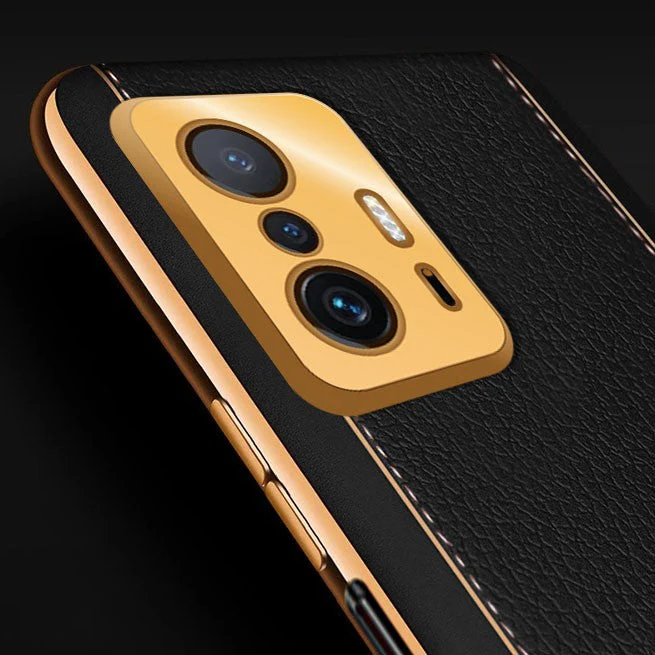 Vaku® Xiaomi 11T Pro 5G Luxemberg Series Leather Stitched Gold Electroplated Soft TPU Back Cover - Image 5