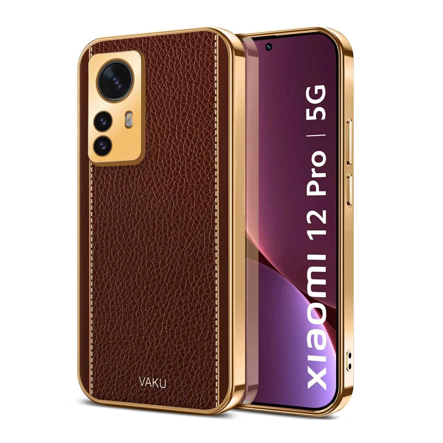 Vaku® Xiaomi 12 Pro 5G Luxemberg Leather Pattern Gold Electroplated Soft TPU Back Cover - Image 6