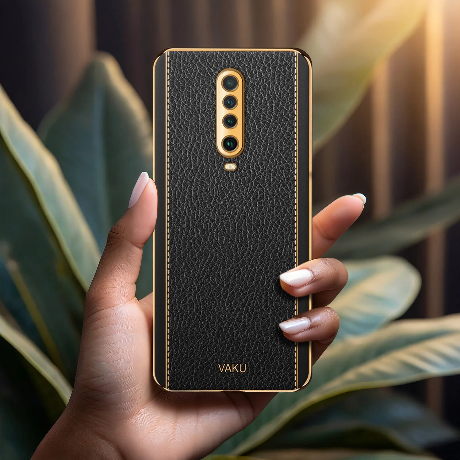 Vaku® Xiaomi Poco X2 Luxemberg Series Leather Stitched Gold Electroplated Soft TPU Back Cover - Image 8