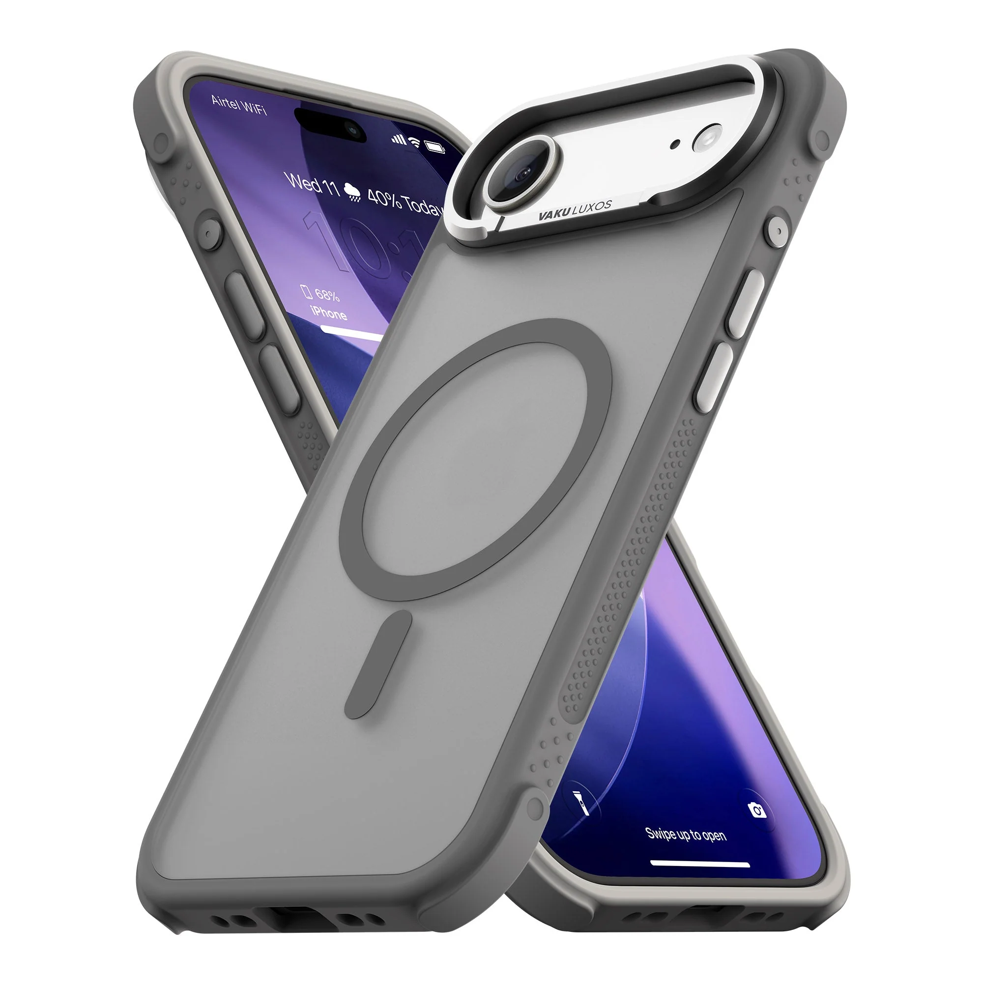 Vaku Luxos ® Apple iPhone 17 Air Thunder Magpro Translucent Scratch Resistant Military-Grade Protection Case With Stand Holder Metal Camera Ring Shockproof Back Cover - Image 2