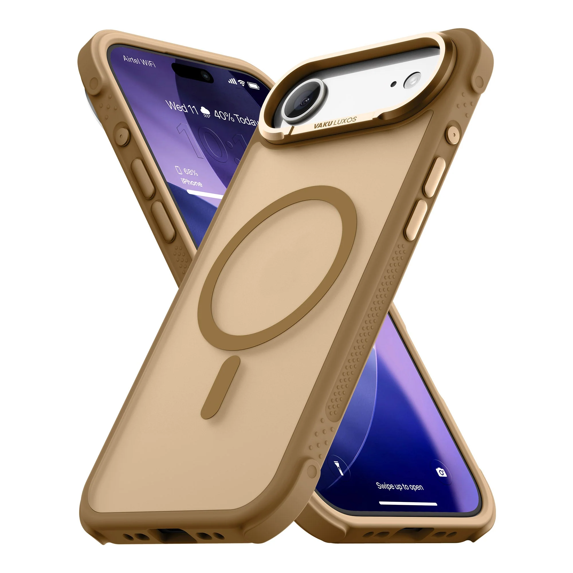 Vaku Luxos ® Apple iPhone 17 Air Thunder Magpro Translucent Scratch Resistant Military-Grade Protection Case With Stand Holder Metal Camera Ring Shockproof Back Cover - Image 3