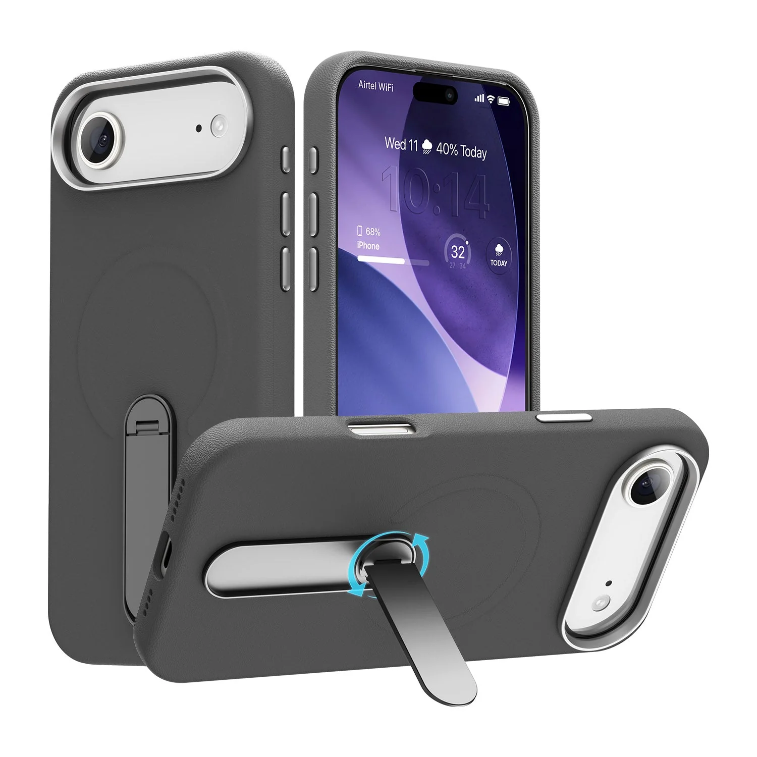 Vaku Luxos ® Apple iPhone 17 Air Zayro Magpro Leather Scratch Resistant Military-Grade Case With Alloy Metal Stand Shockproof Protective Back Cover - Image 2
