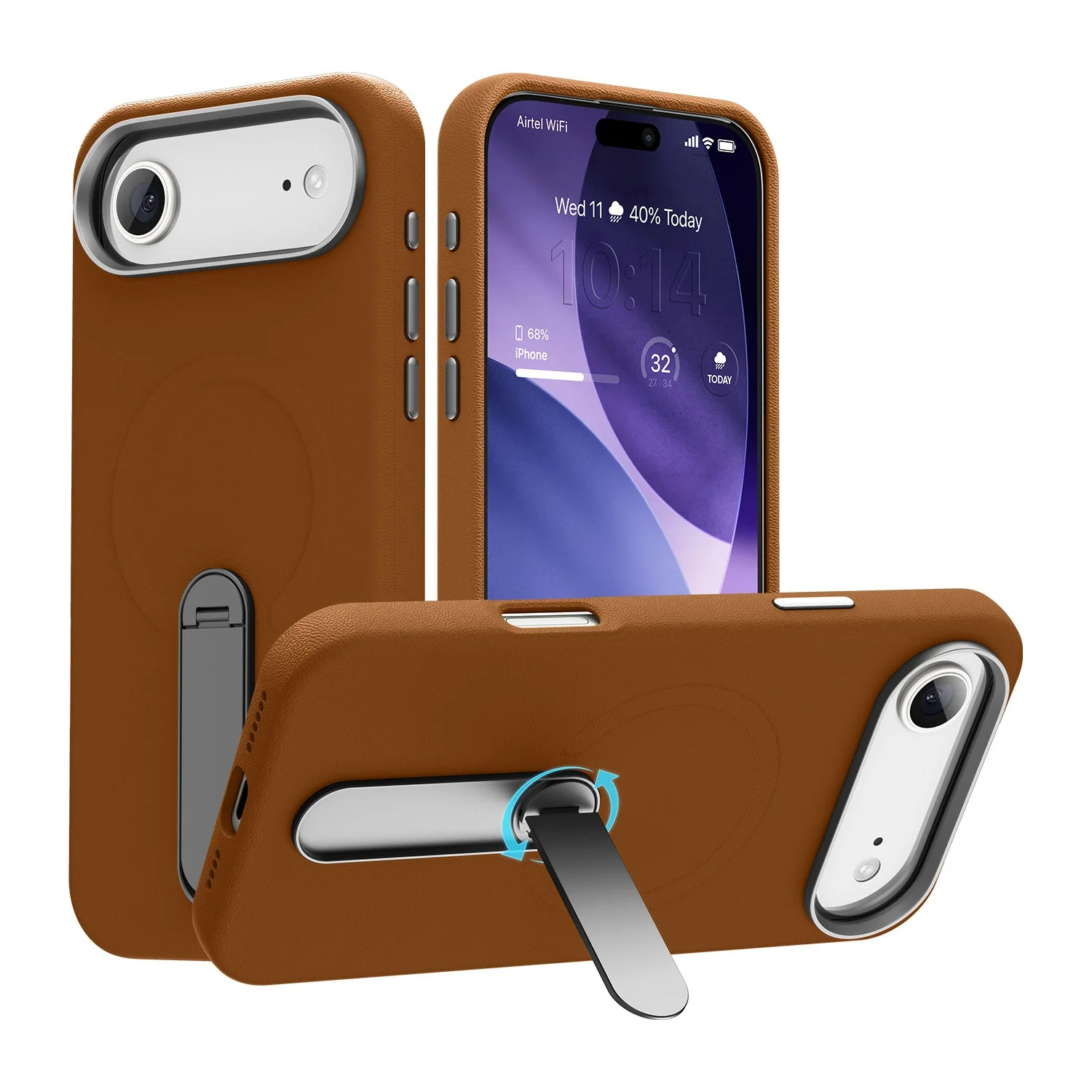 Vaku Luxos ® Apple iPhone 17 Air Zayro Magpro Leather Scratch Resistant Military-Grade Case With Alloy Metal Stand Shockproof Protective Back Cover - Image 3