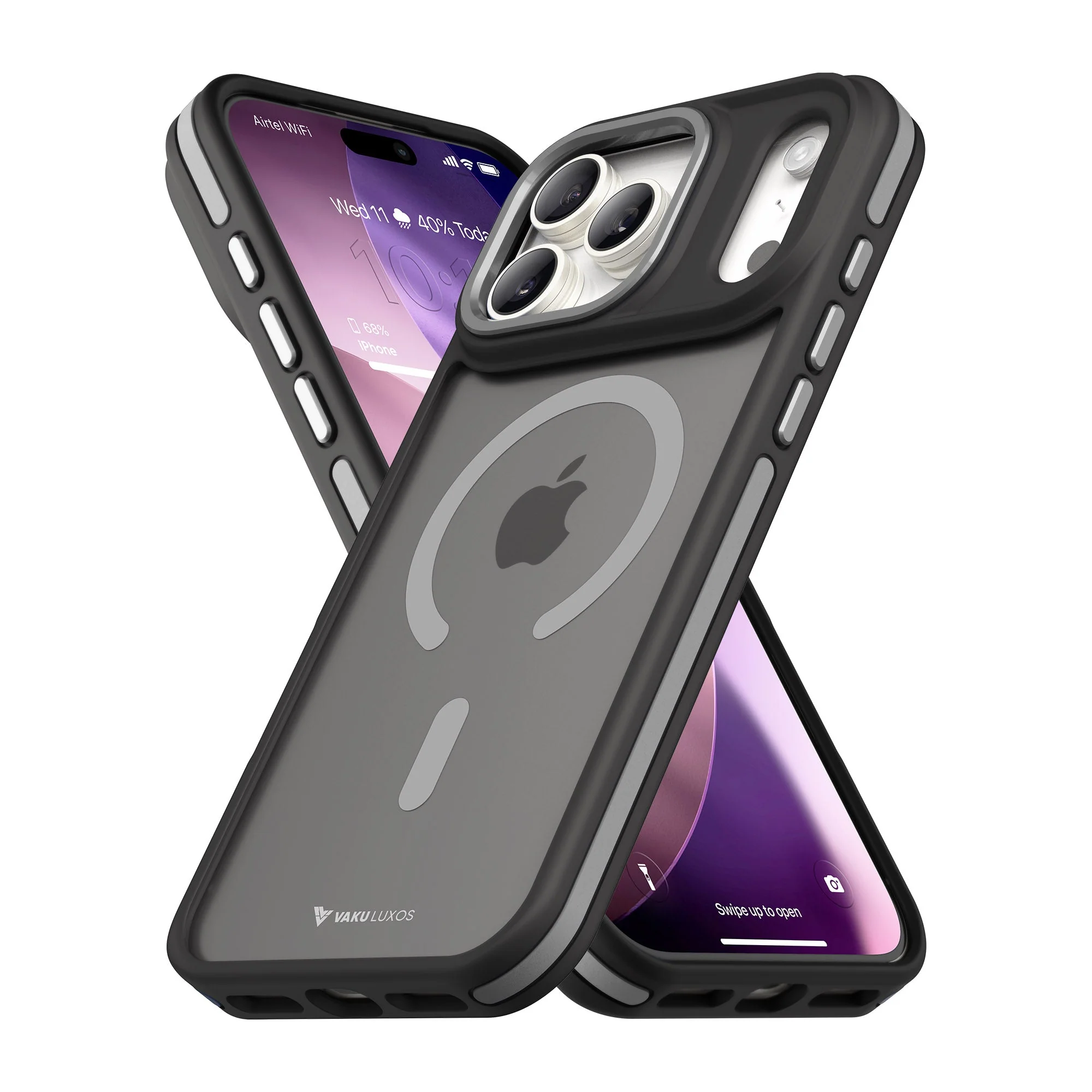 Vaku Luxos ® Apple iPhone 17 Pro Max Avlon Magpro Translucent Scratch Resistant Military-Grade Case With Metal Camera Ring Shockproof Protective Back Cover