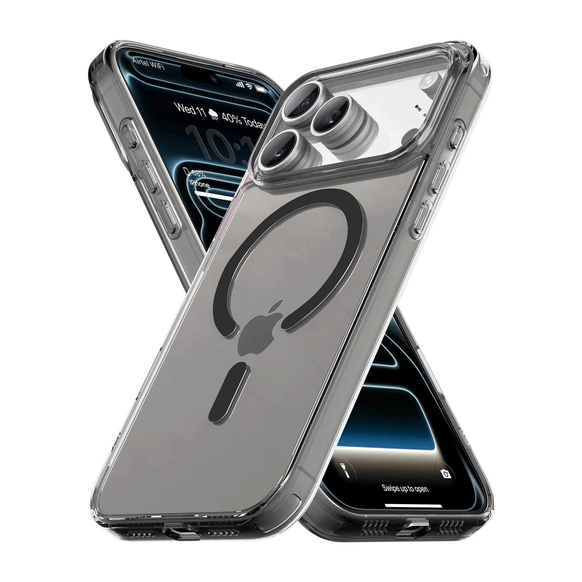 Vaku Luxos ® Apple iPhone 17 Pro Max Glassy Magpro Smokey Transparent TPU Case Shockproof Non-Yellowing Scratch Resistant Military Grade Protection Screen Protector Back Cover