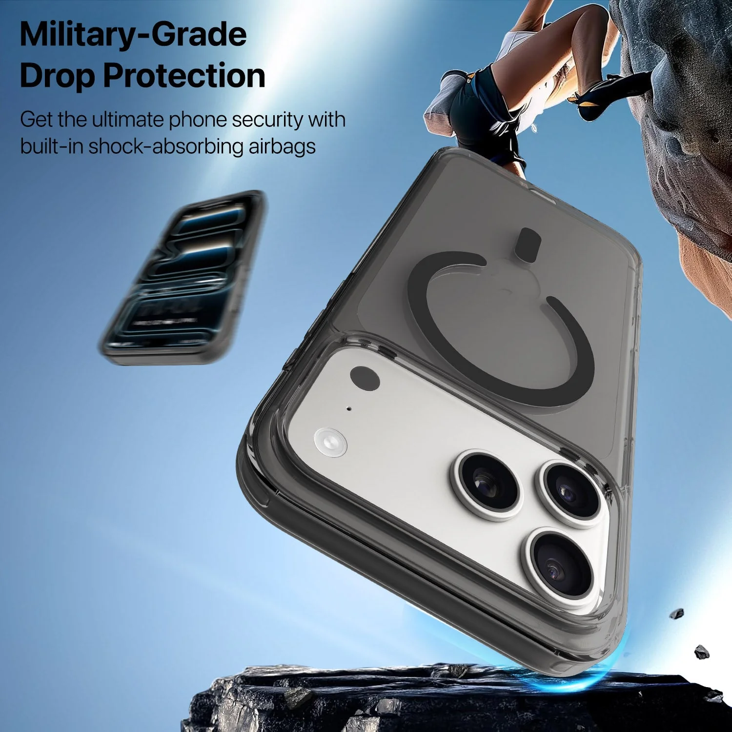Vaku Luxos ® Apple iPhone 17 Pro Max Glassy Magpro Smokey Transparent TPU Case Shockproof Non-Yellowing Scratch Resistant Military Grade Protection Screen Protector Back Cover - Image 6