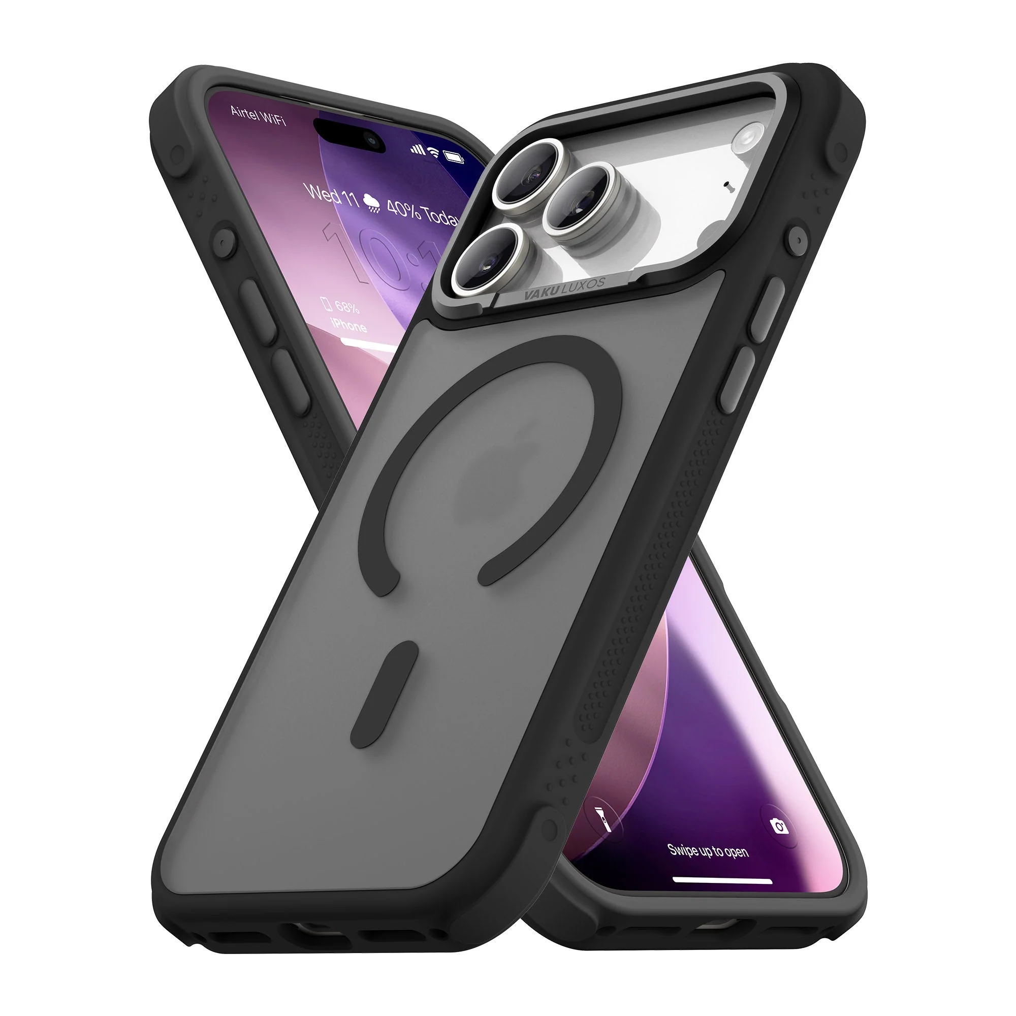 Vaku Luxos ® Apple iPhone 17 Pro Thunder Magpro Translucent Scratch Resistant Military-Grade Protection Case With Stand Holder Metal Camera Ring Shockproof Back Cover - Image 2
