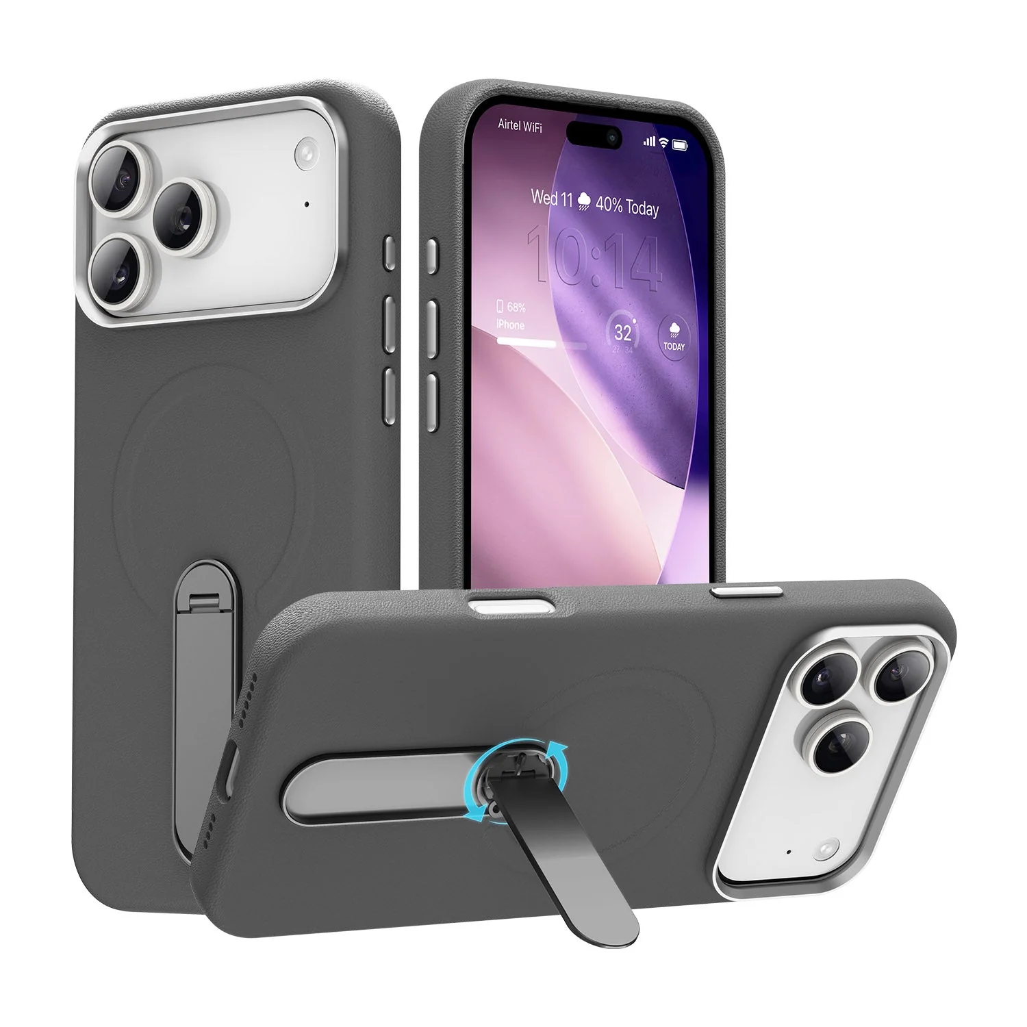 Vaku Luxos ® Apple iPhone 17 Pro Zayro Magpro Leather Scratch Resistant Military-Grade Case With Alloy Metal Stand Shockproof Protective Back Cover - Image 2