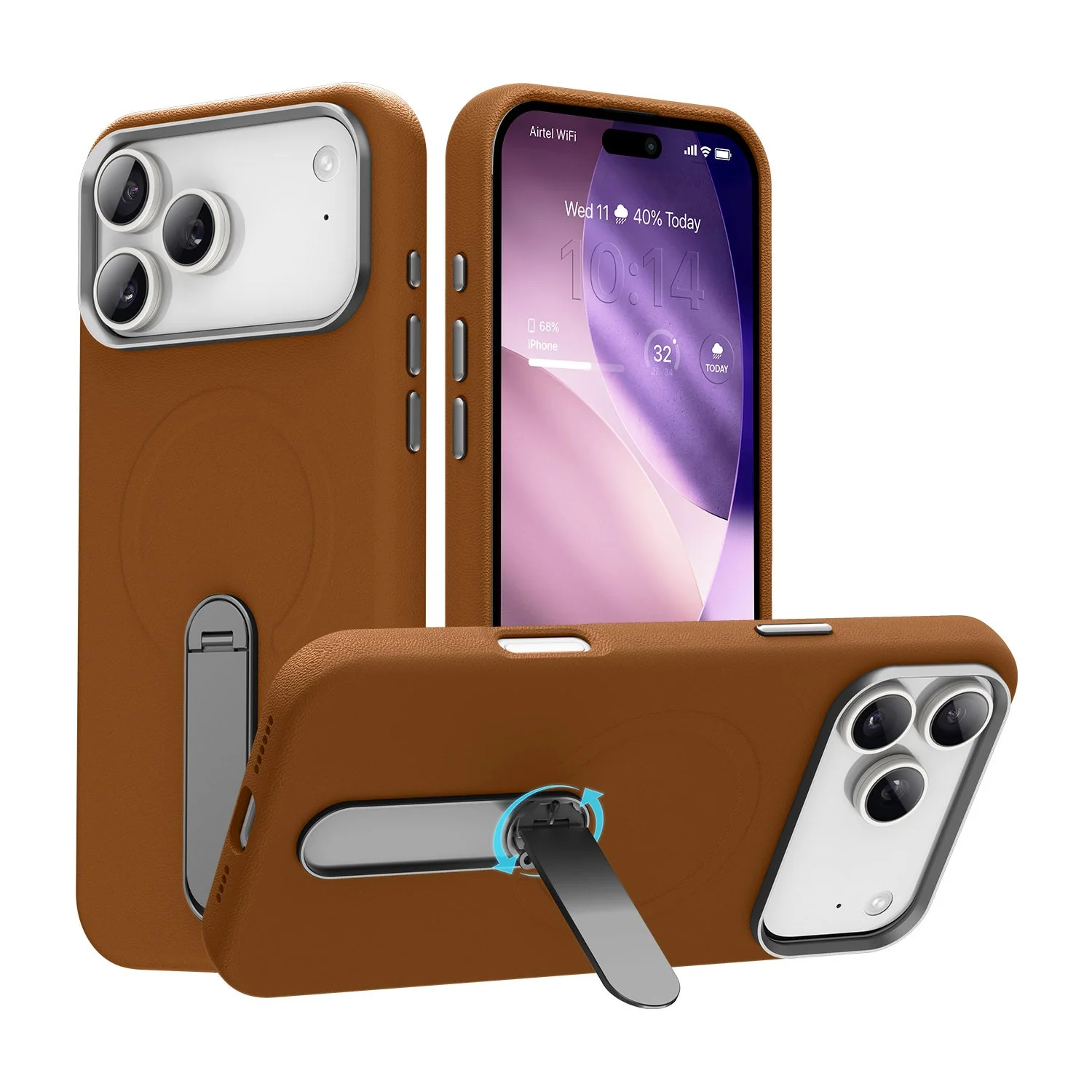 Vaku Luxos ® Apple iPhone 17 Pro Zayro Magpro Leather Scratch Resistant Military-Grade Case With Alloy Metal Stand Shockproof Protective Back Cover - Image 3