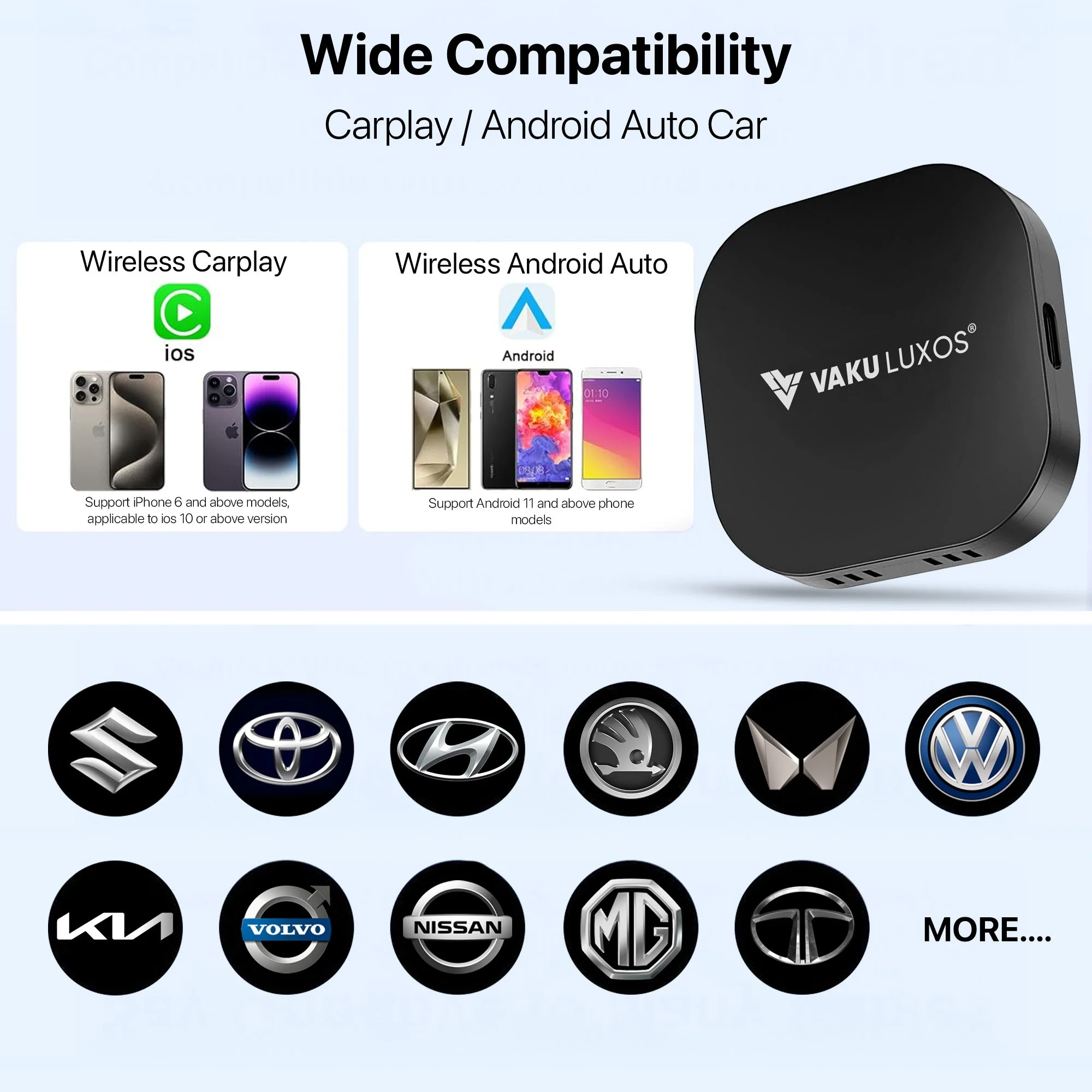 Vaku Luxos ® MUSEPRO 2025 Upgraded Wireless CarPlay Adapter, 5-in-1 Apple Wireless and Android Auto Wireless Adapter - Image 4