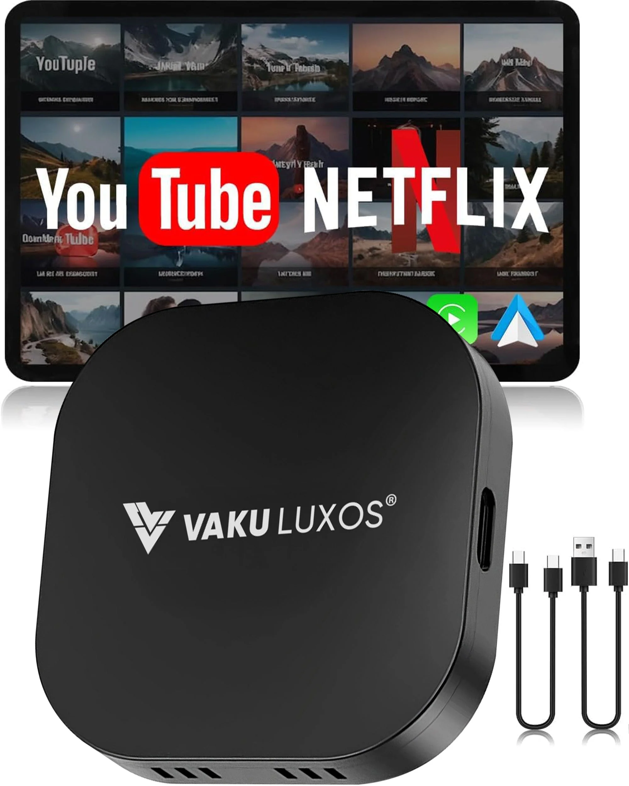 Vaku Luxos ® MUSEPRO 2025 Upgraded Wireless CarPlay Adapter, 5-in-1 Apple Wireless and Android Auto Wireless Adapter Support Netflix/YouTube/TF Card, Magic Ai Box for Cars from 2016 & iPhone iOS10+