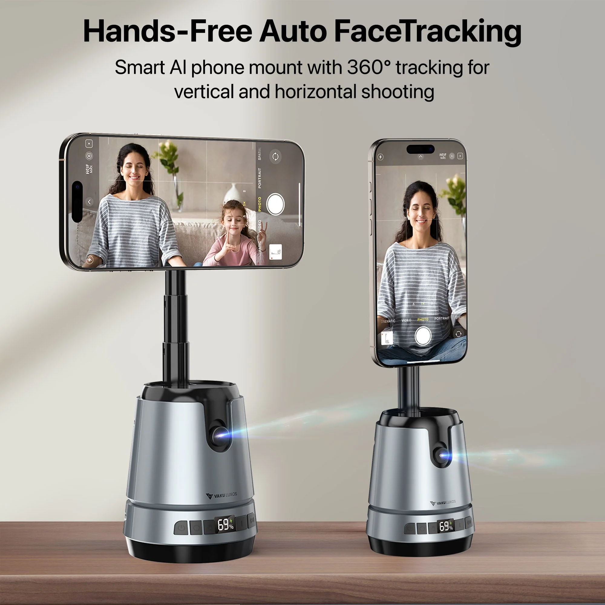 Vaku Luxos ® TREXO CAM AI Face Tracking Selfie Stand With 2000mAh Wireless Power Bank and 360° Rotation For Vlogging & Live Streaming - Image 3