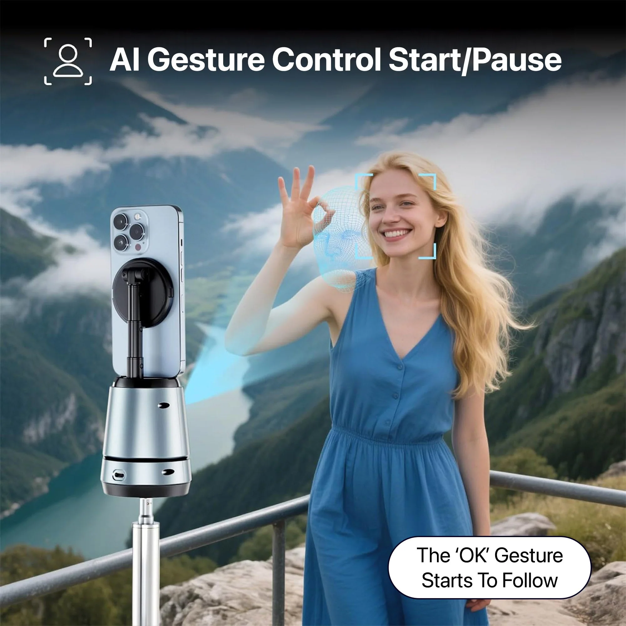 Vaku Luxos ® TREXO CAM AI Face Tracking Selfie Stand With 2000mAh Wireless Power Bank and 360° Rotation For Vlogging & Live Streaming - Image 4
