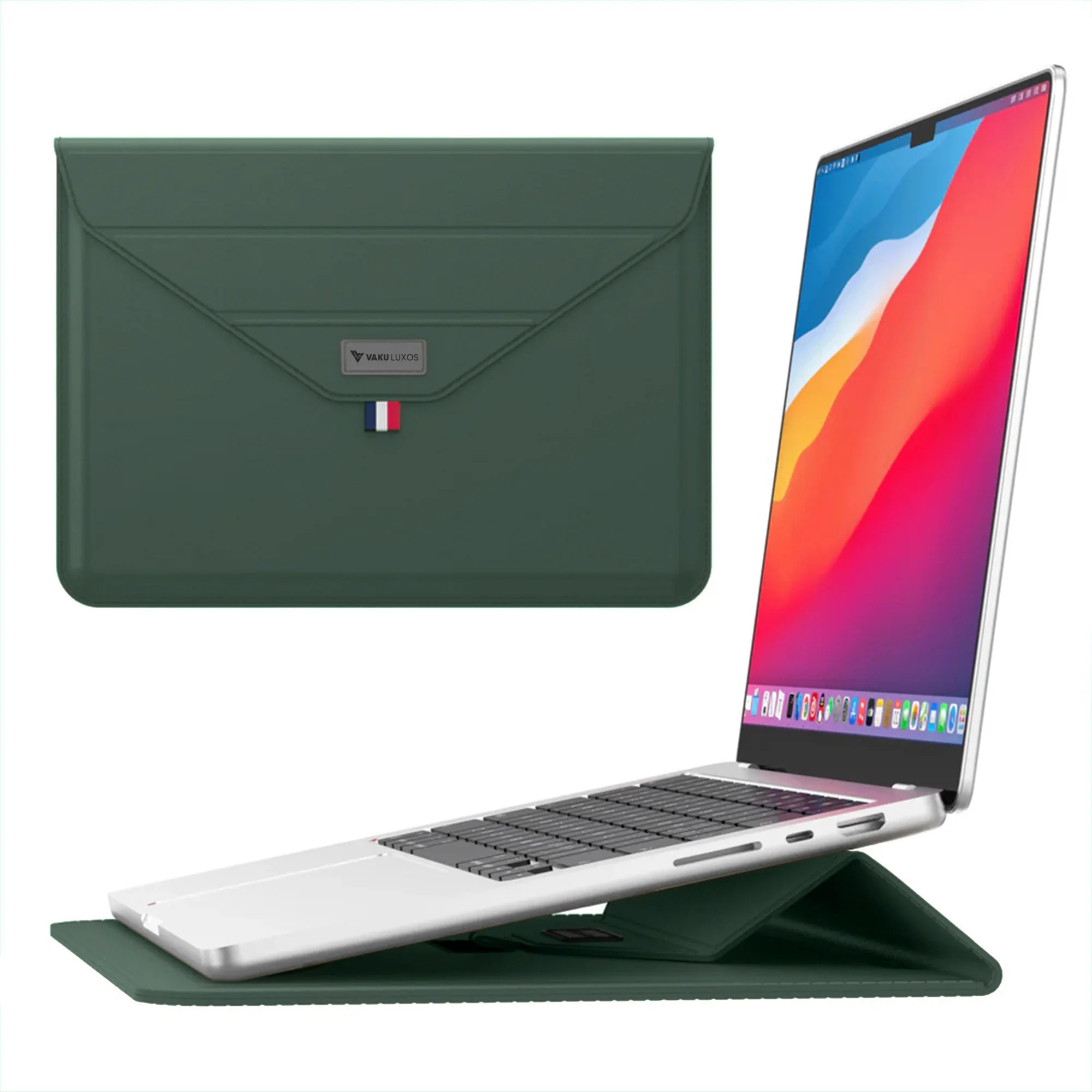 Vaku Luxos ® URBANMATE MacBook & Laptop Sleeve 13/14 Inch Vegan Leather Ultra-Thin Protection Sleeve With Built-in Stand - Image 11