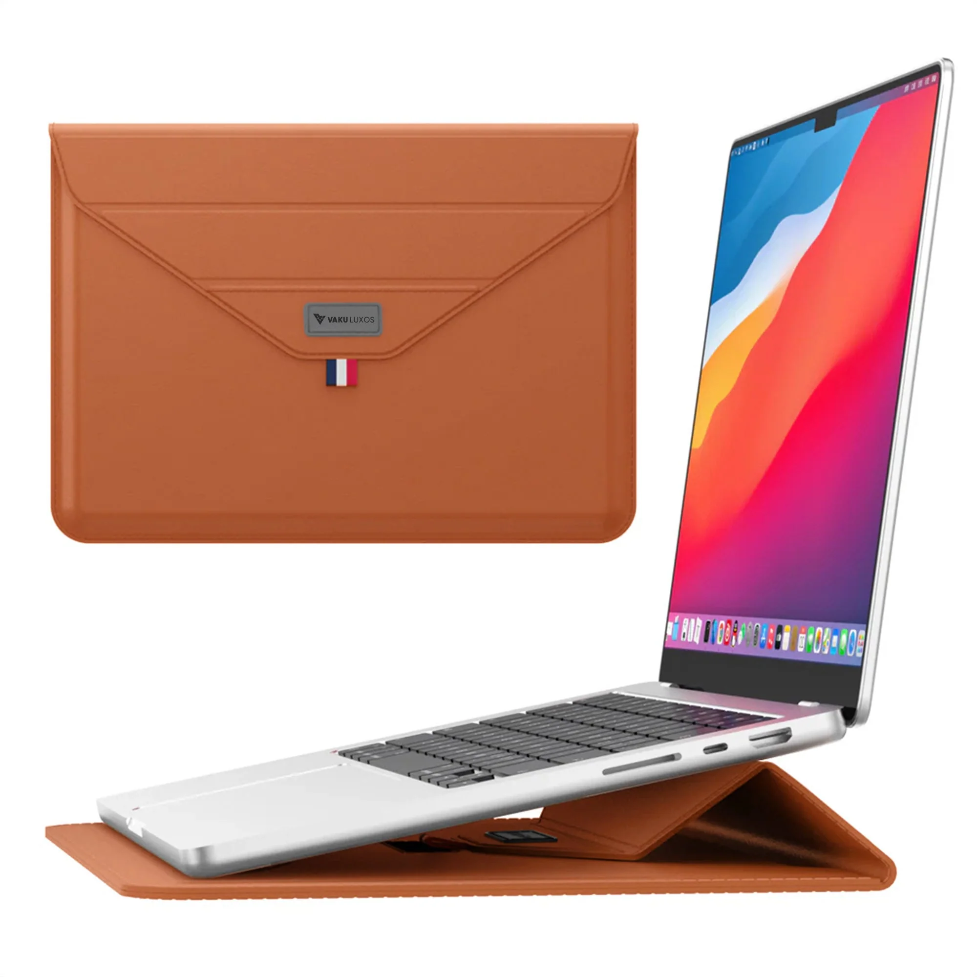 Vaku Luxos ® URBANMATE MacBook & Laptop Sleeve 13/14 Inch Vegan Leather Ultra-Thin Protection Sleeve With Built-in Stand - Image 14