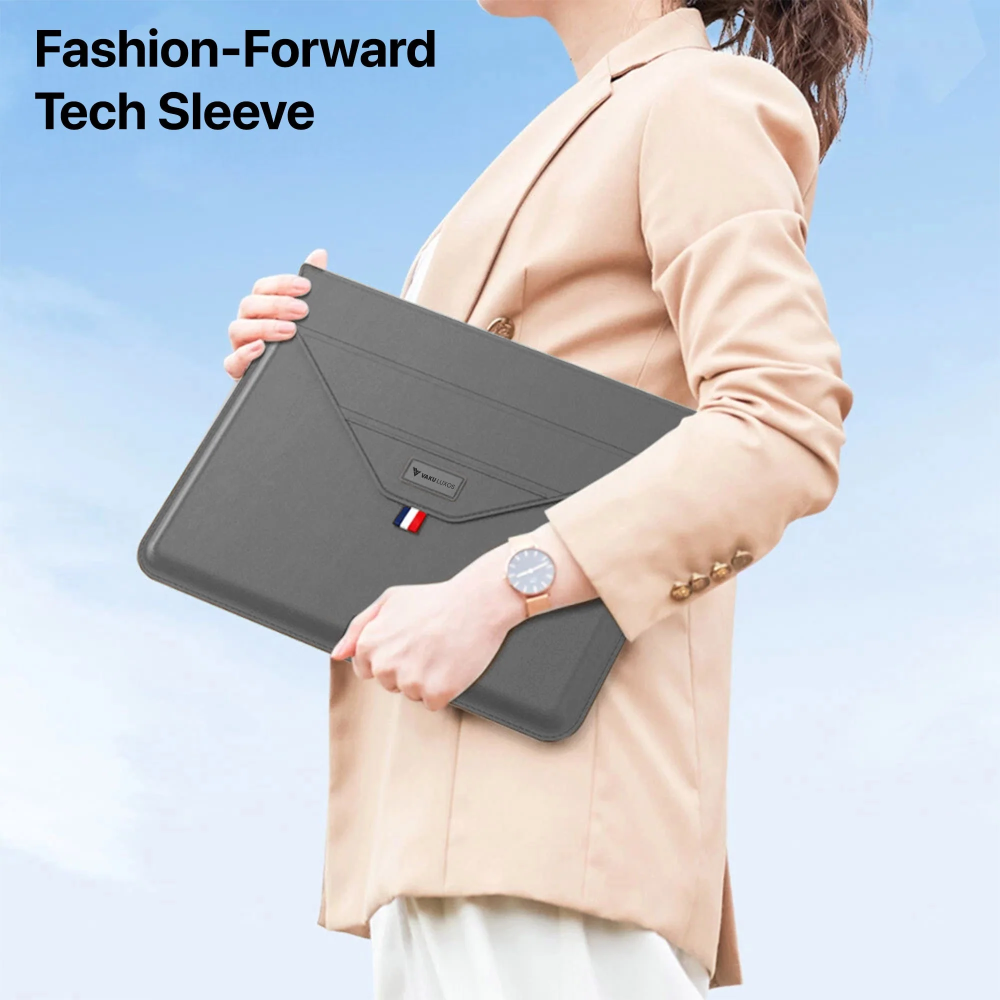 Vaku Luxos ® URBANMATE MacBook & Laptop Sleeve 13/14 Inch Vegan Leather Ultra-Thin Protection Sleeve With Built-in Stand - Image 5