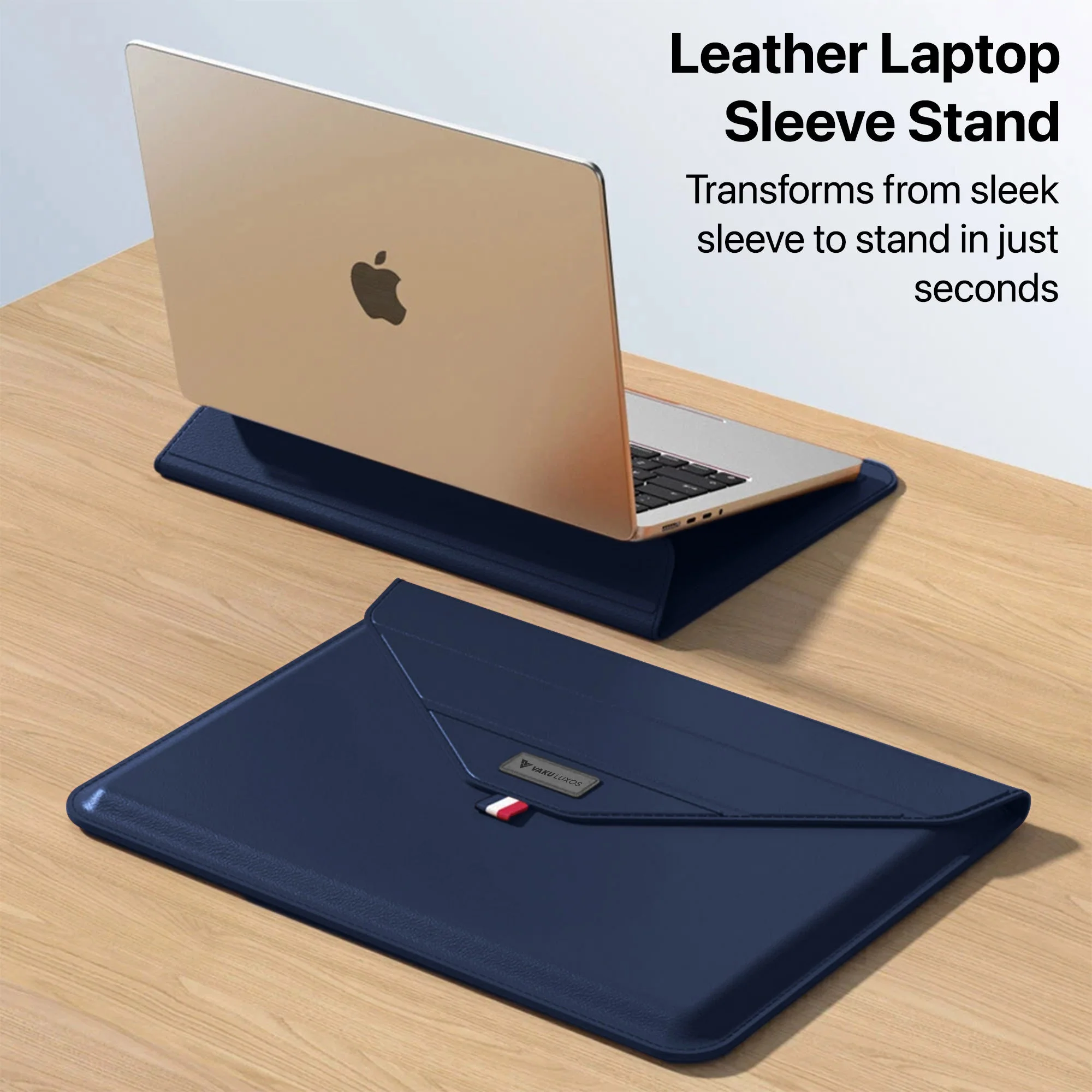 Vaku Luxos ® URBANMATE MacBook & Laptop Sleeve 13/14 Inch Vegan Leather Ultra-Thin Protection Sleeve With Built-in Stand - Image 6