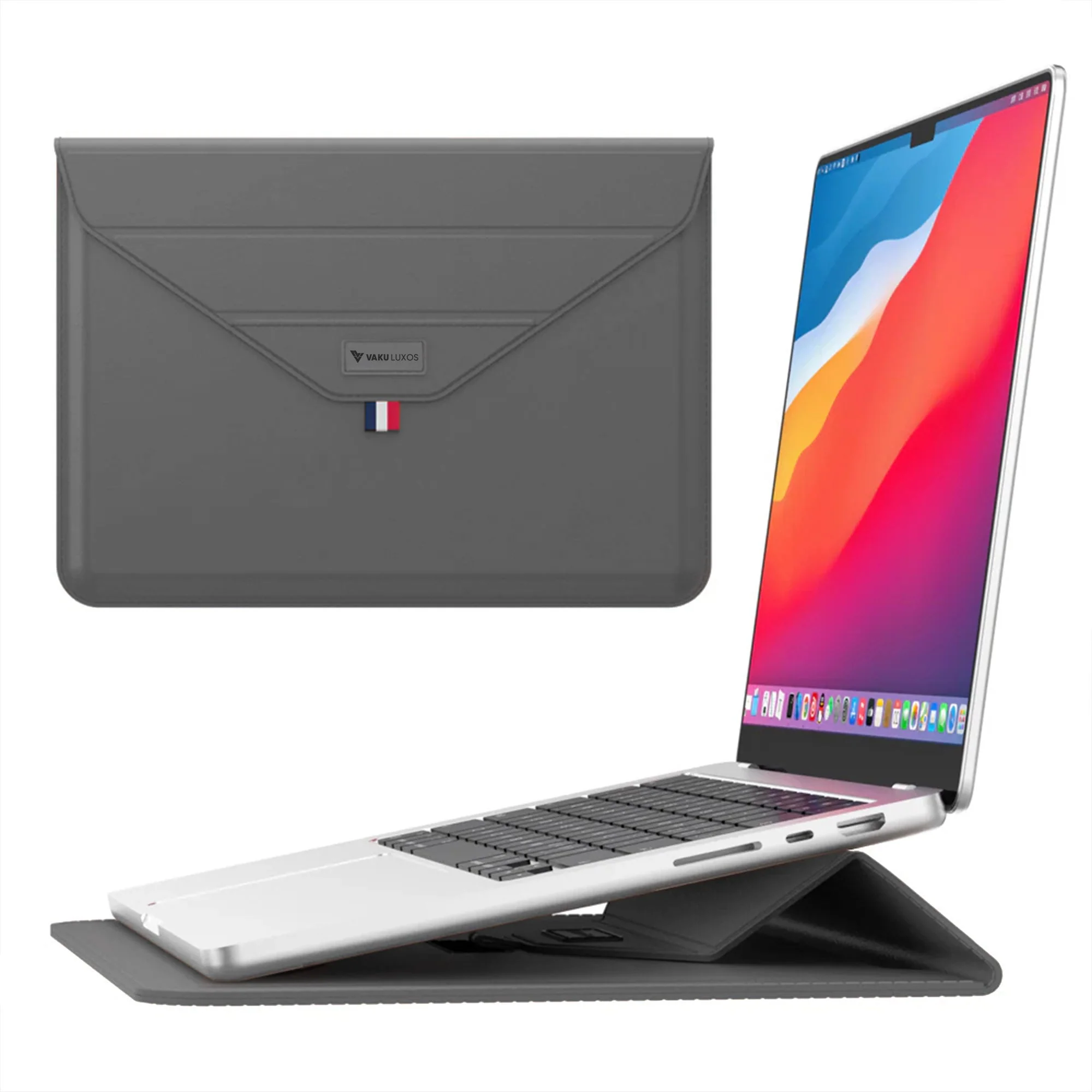Vaku Luxos ® URBANMATE MacBook & Laptop Sleeve 13/14 Inch Vegan Leather Ultra-Thin Protection Sleeve With Built-in Stand - Image 9