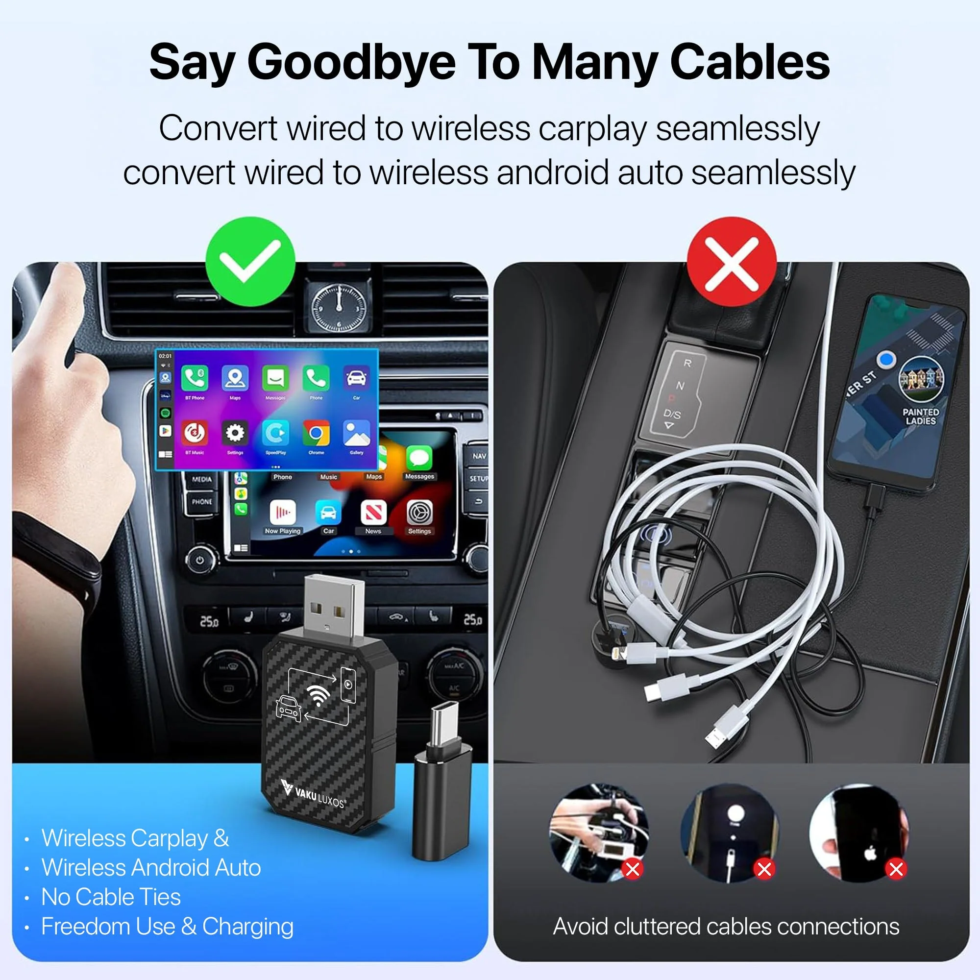 Vaku Luxos® AUTOELITE Wireless CarPlay 7" HD Portable Car Stereo Touchscreen with Wireless Android Auto, Backup Camera, Bluetooth, GPS Navigation, Voice Control, Car Audio Receiver & Music - Image 5