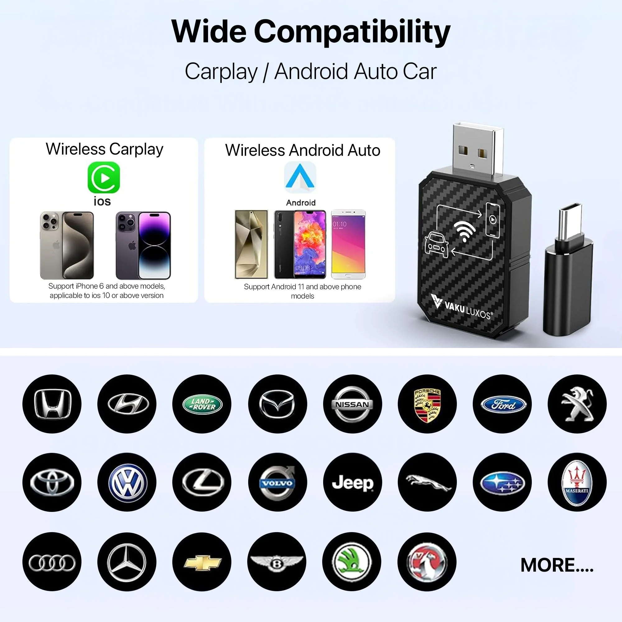 Vaku Luxos® AUTOELITE Wireless CarPlay 7" HD Portable Car Stereo Touchscreen with Wireless Android Auto, Backup Camera, Bluetooth, GPS Navigation, Voice Control, Car Audio Receiver & Music - Image 6