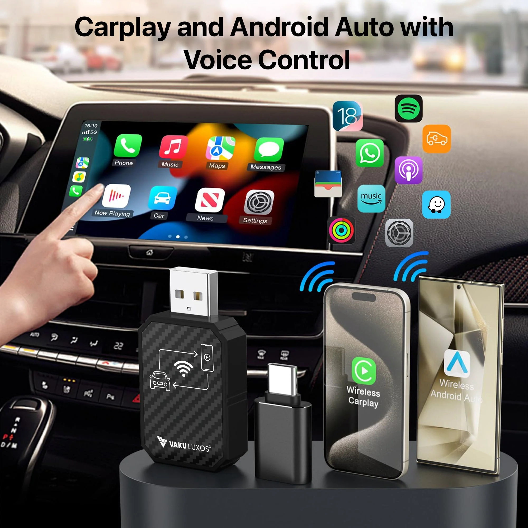 Vaku Luxos® AUTOELITE Wireless CarPlay 7" HD Portable Car Stereo Touchscreen with Wireless Android Auto, Backup Camera, Bluetooth, GPS Navigation, Voice Control, Car Audio Receiver & Music - Image 7