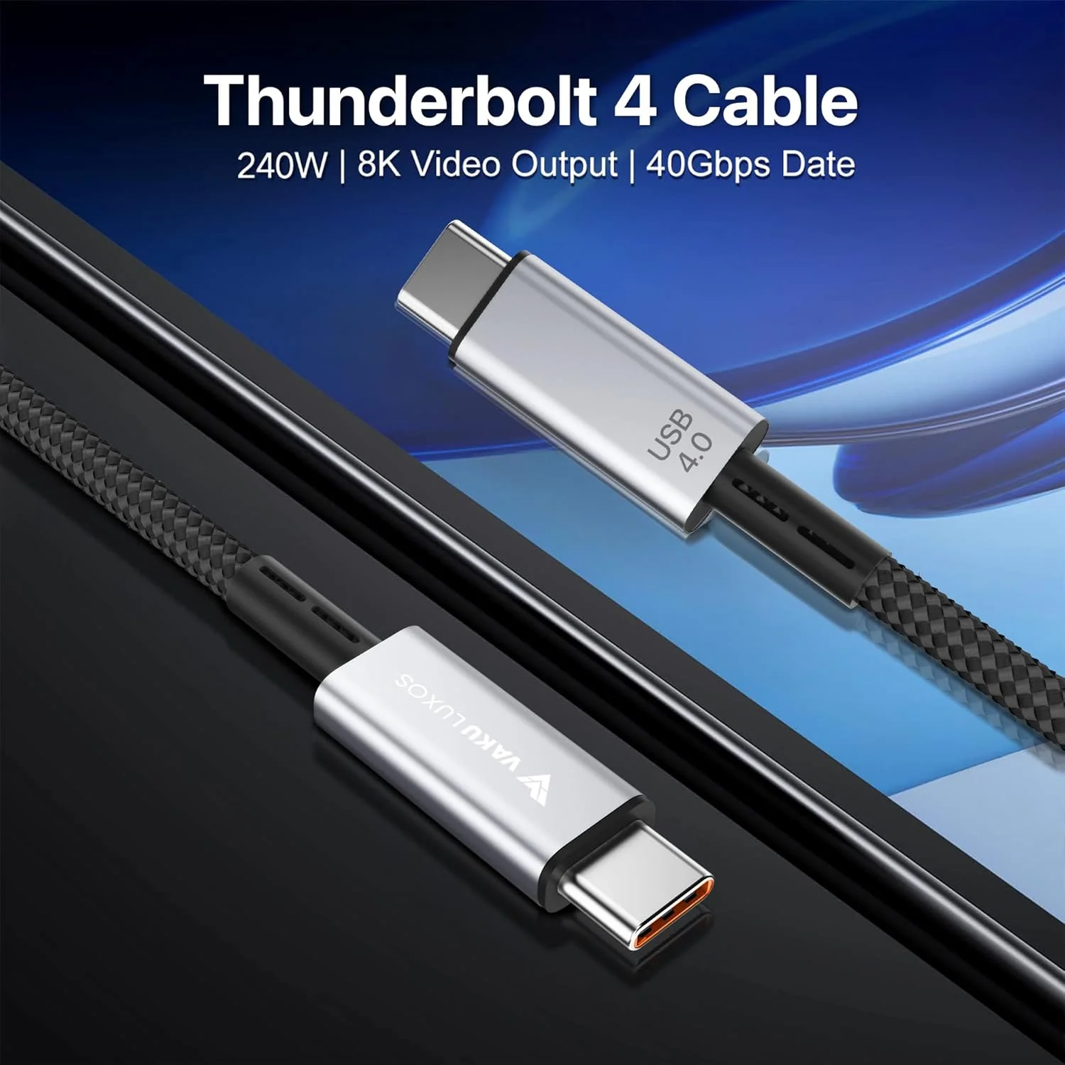 Vaku Luxos® BLAZE 1.5M 240W USB4 Type-C to Type-C Data Cable, Thunderbolt-4 40Gbps High-Speed Data Transfer, Upto 8K@60Hz Type C Display Compatible with iPhone 16, 15, Galaxy S25, S24, S23, Tablet, Laptop, eGPU - Image 3