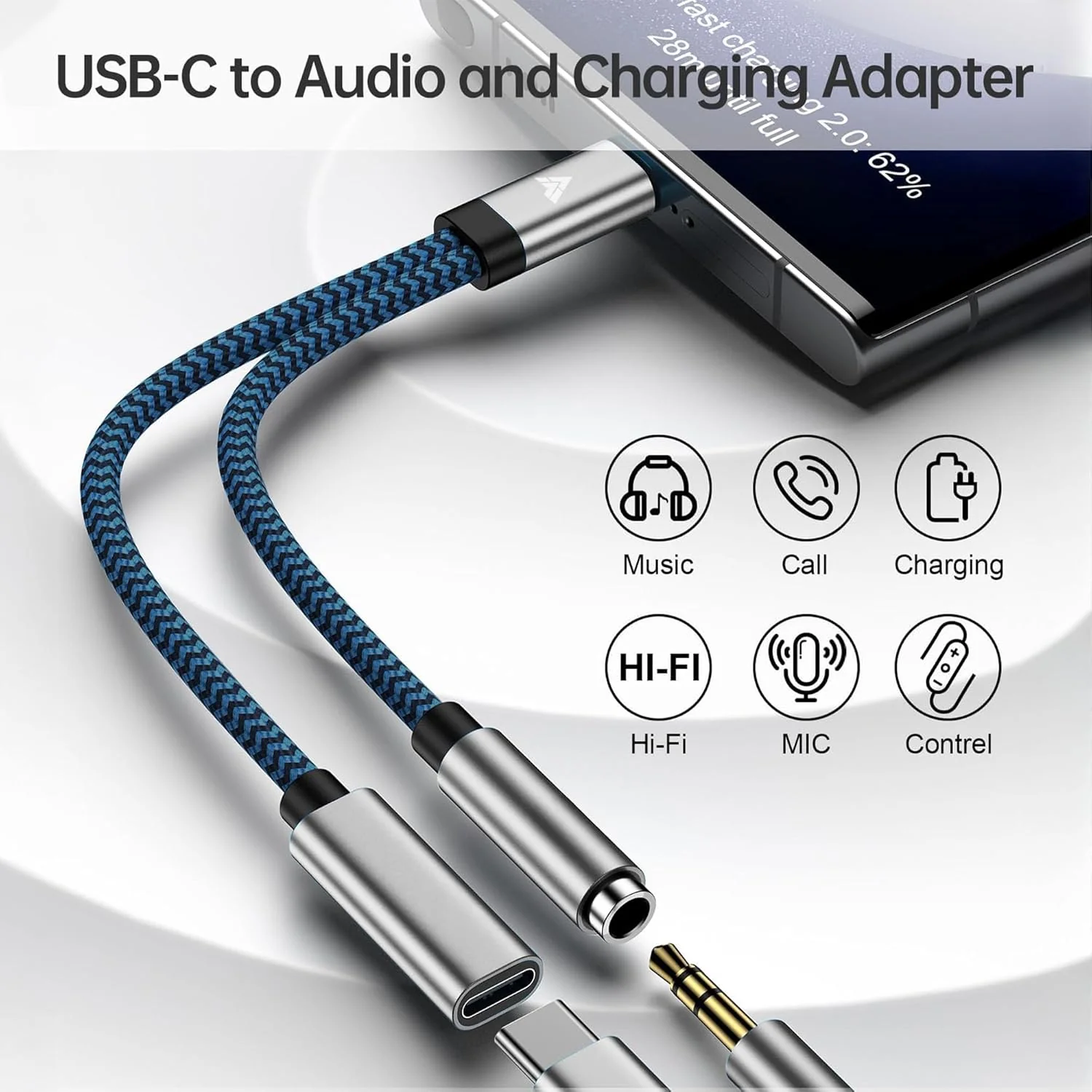 Vaku Luxos® DigiCoder 2in1 Type C to 3.5 mm Jack + USB C Charging & Digital Audio 24-bit DAC 3.5mm Connector Aux Cable, Headphone, Earphone Converter Splitter for Samsung, Oneplus, iPhone - Image 5